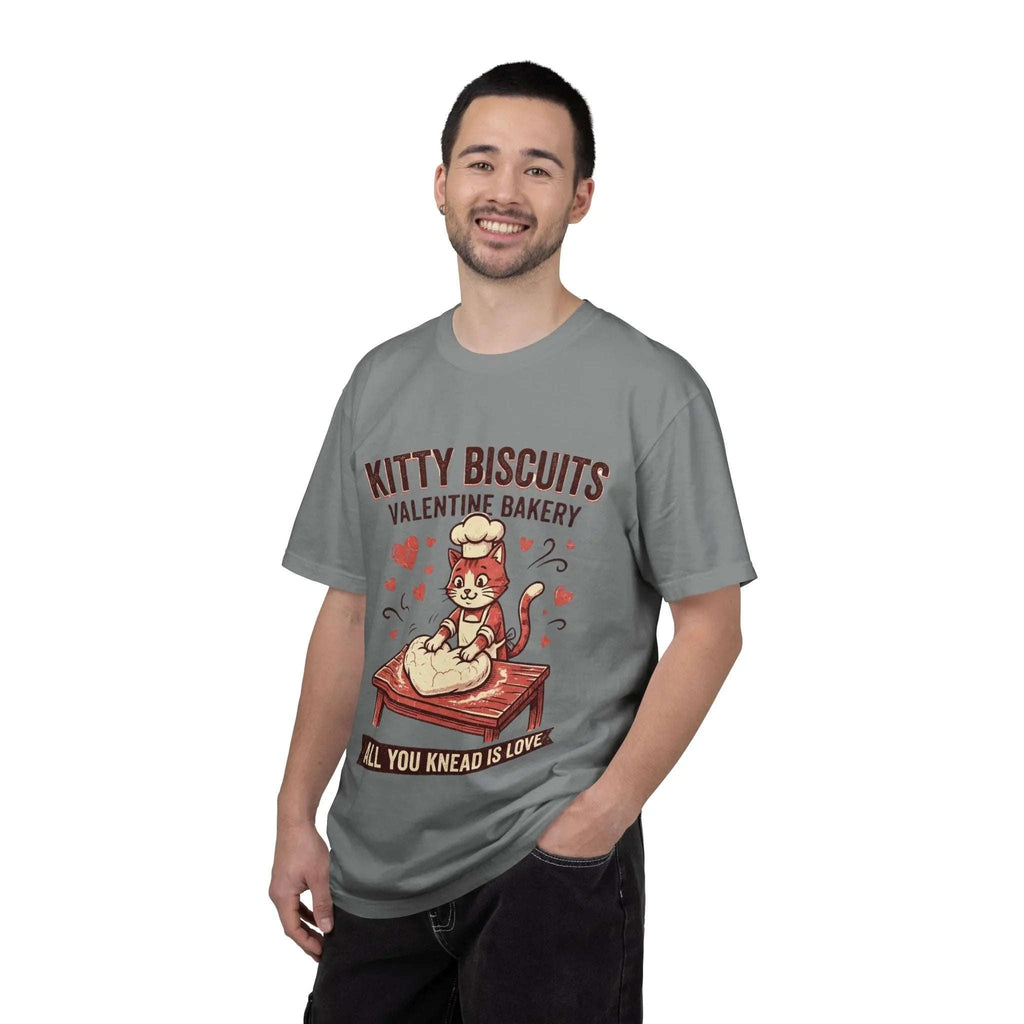 Kitty Biscuits T-Shirt | Valentine Bakery Cat All You Knead Is Love Graphic Tee