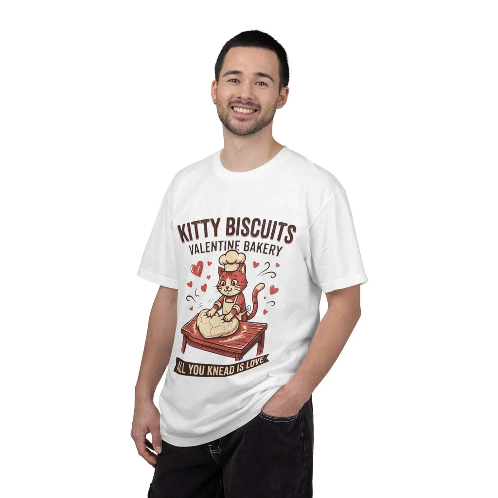 Kitty Biscuits T-Shirt | Valentine Bakery Cat All You Knead Is Love Graphic Tee