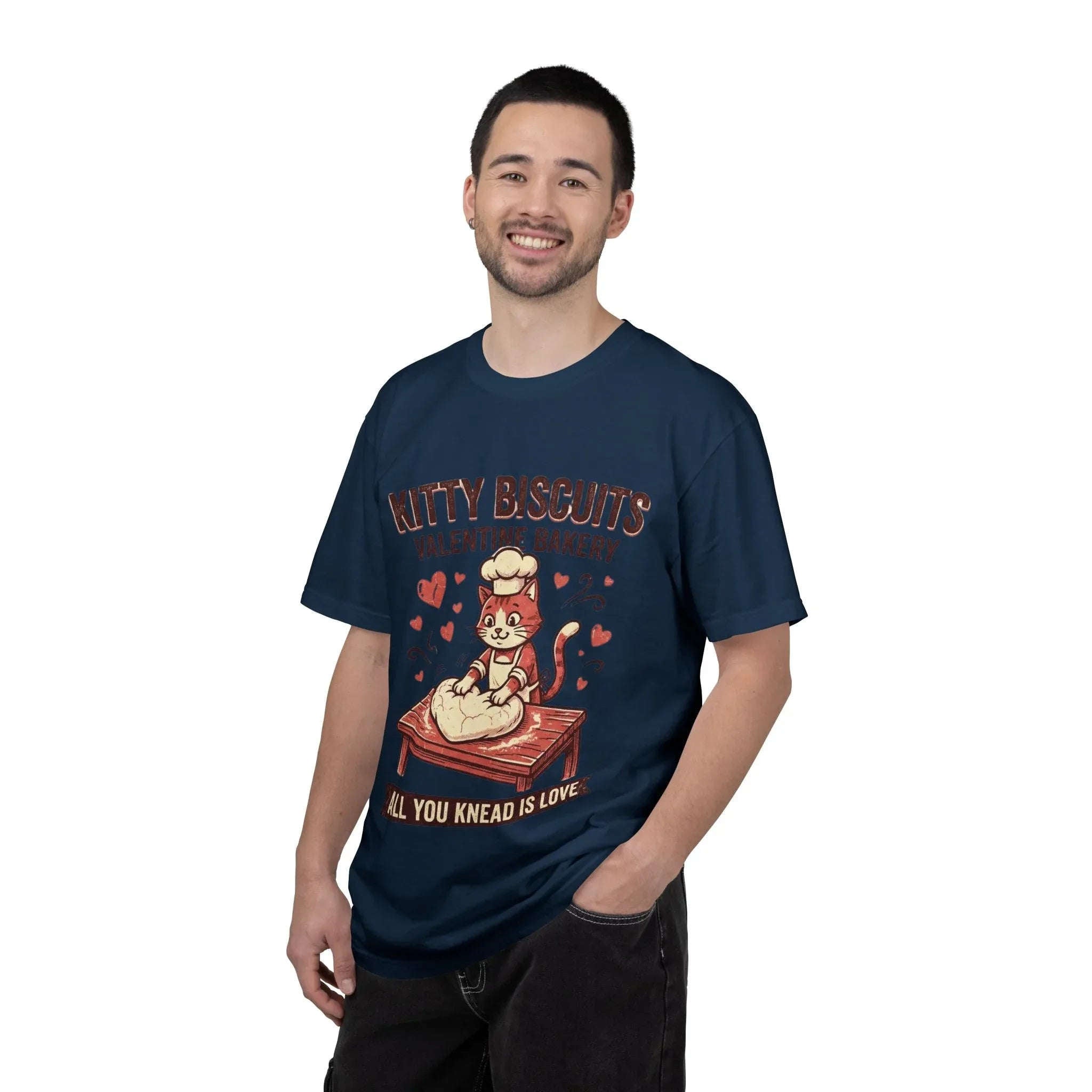 Kitty Biscuits T-Shirt | Valentine Bakery Cat All You Knead Is Love Graphic Tee