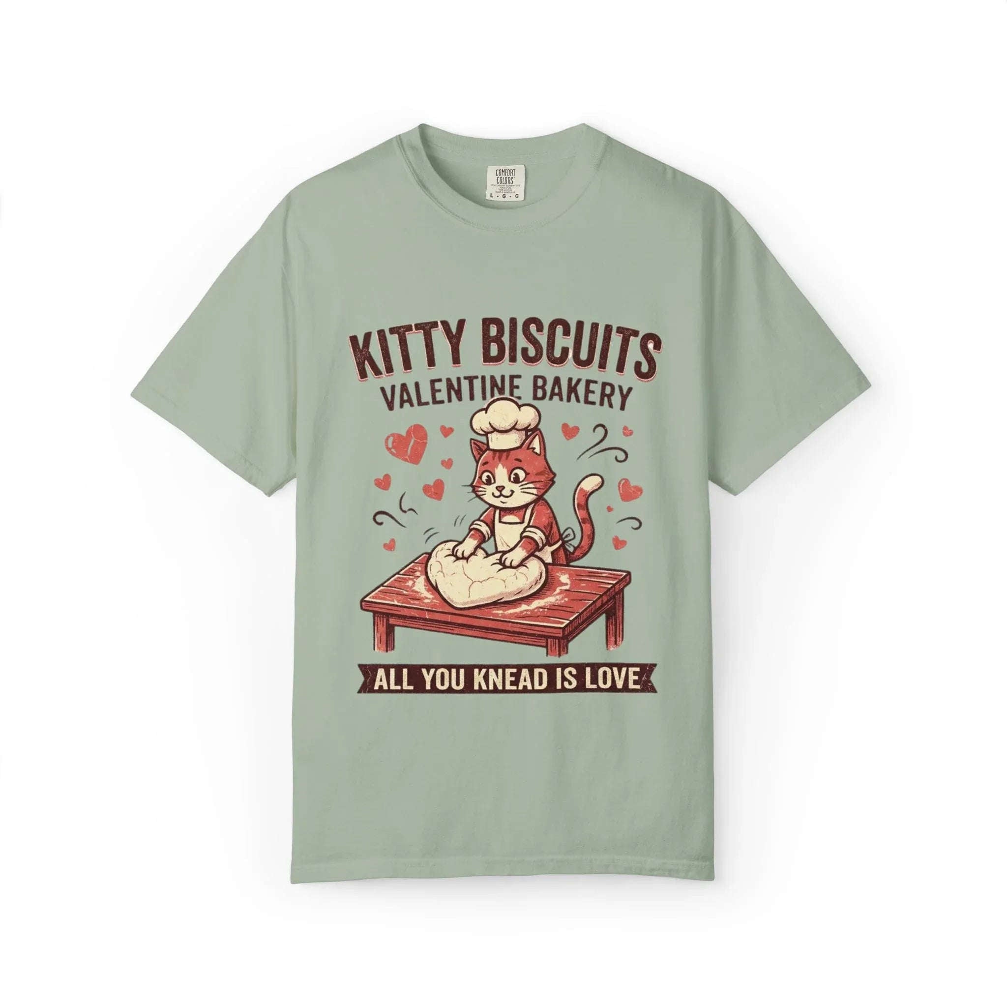Kitty Biscuits T-Shirt | Valentine Bakery Cat All You Knead Is Love Graphic Tee Bay