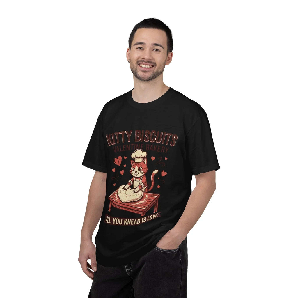Kitty Biscuits T-Shirt | Valentine Bakery Cat All You Knead Is Love Graphic Tee