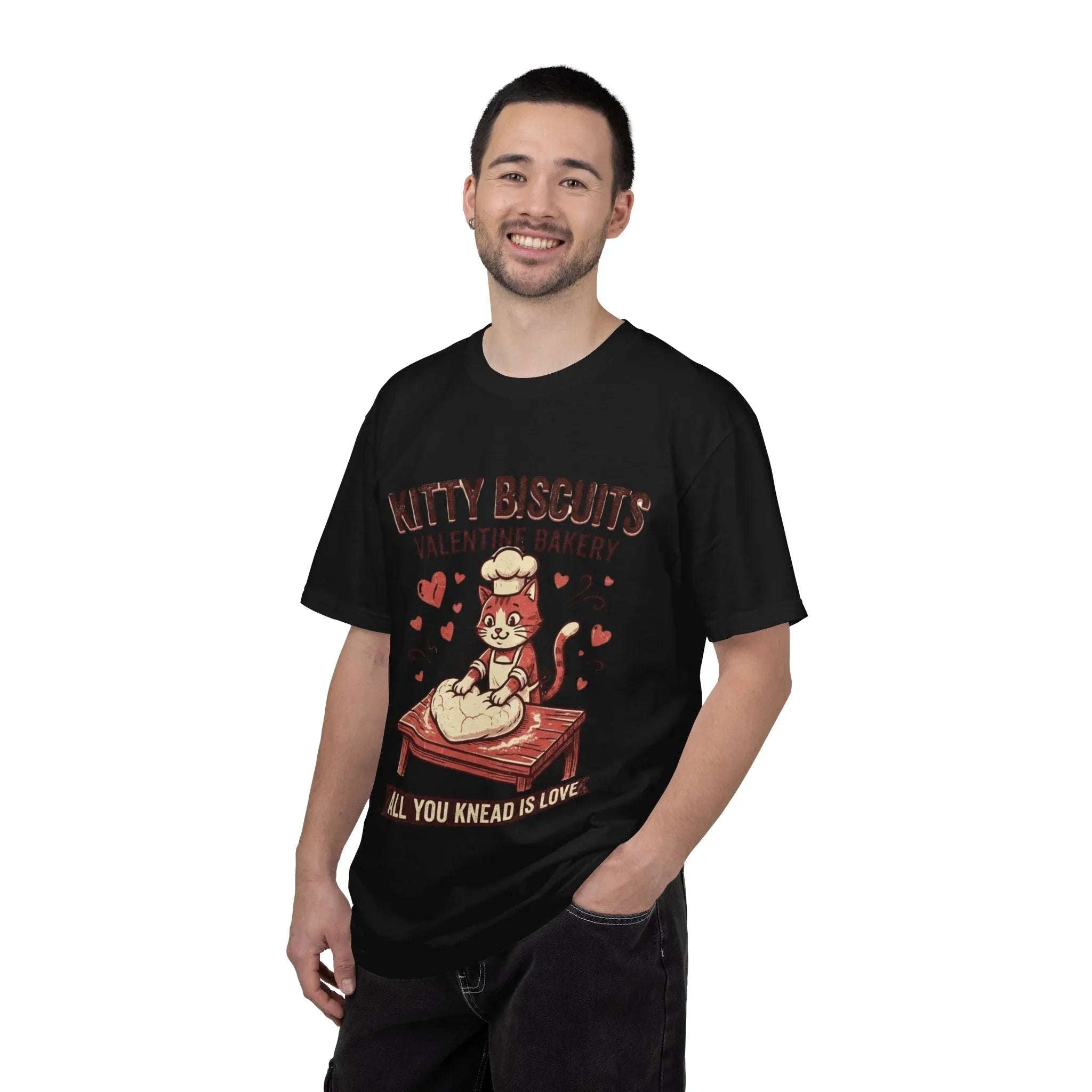 Kitty Biscuits T-Shirt | Valentine Bakery Cat All You Knead Is Love Graphic Tee