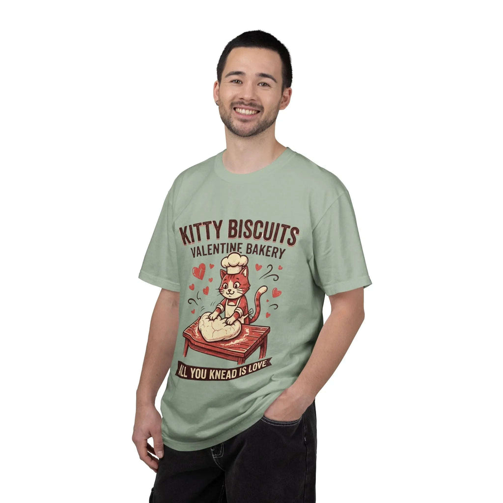Kitty Biscuits T-Shirt | Valentine Bakery Cat All You Knead Is Love Graphic Tee