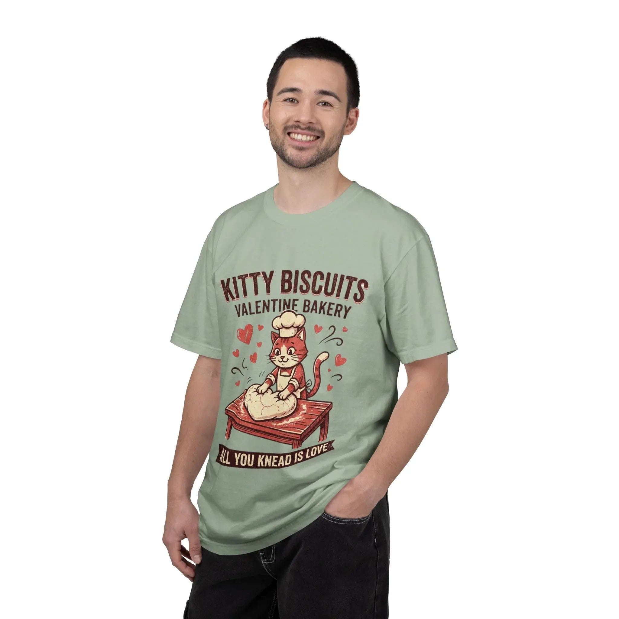 Kitty Biscuits T-Shirt | Valentine Bakery Cat All You Knead Is Love Graphic Tee