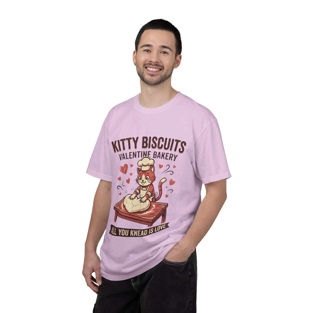 Kitty Biscuits T-Shirt | Valentine Bakery Cat All You Knead Is Love Graphic Tee