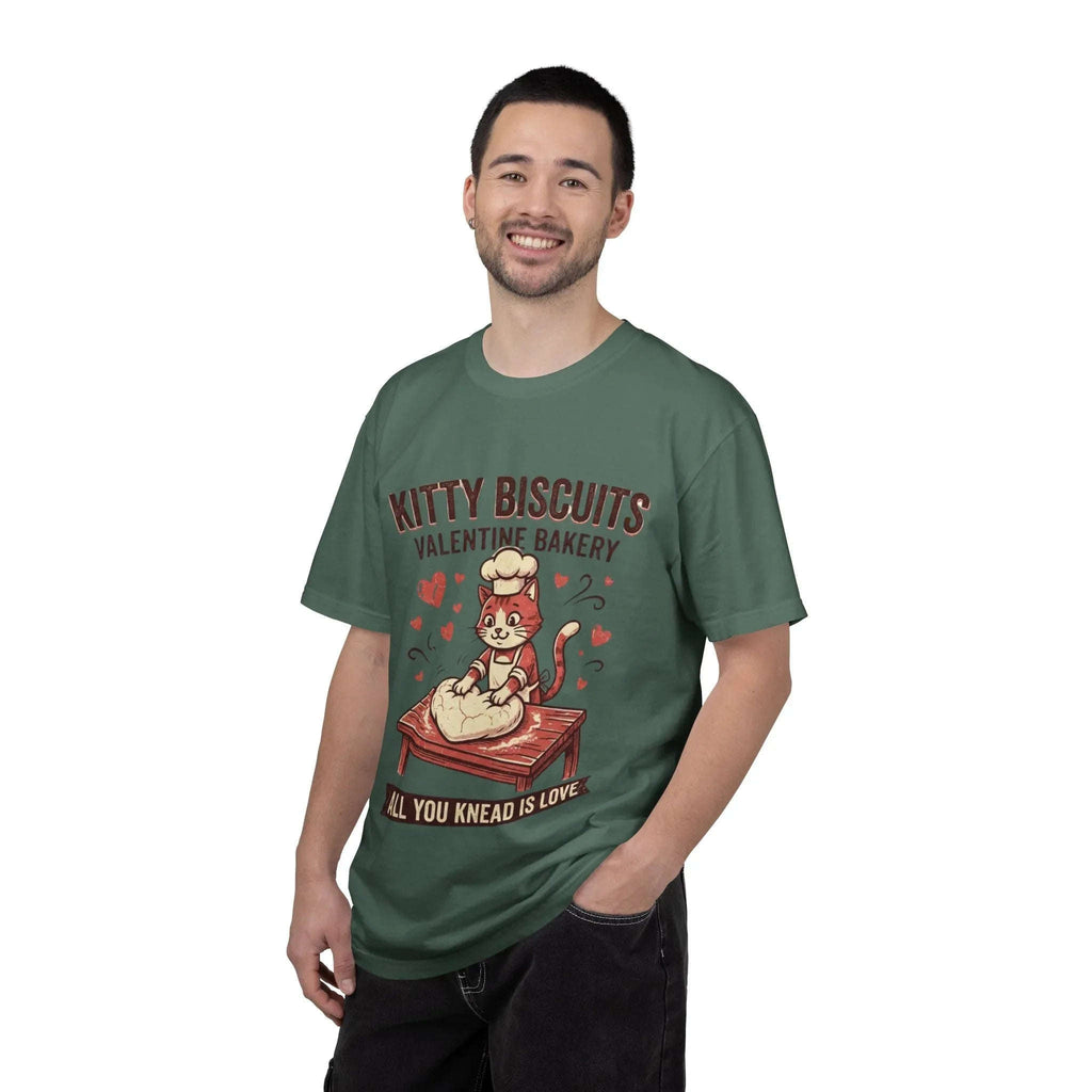 Kitty Biscuits T-Shirt | Valentine Bakery Cat All You Knead Is Love Graphic Tee