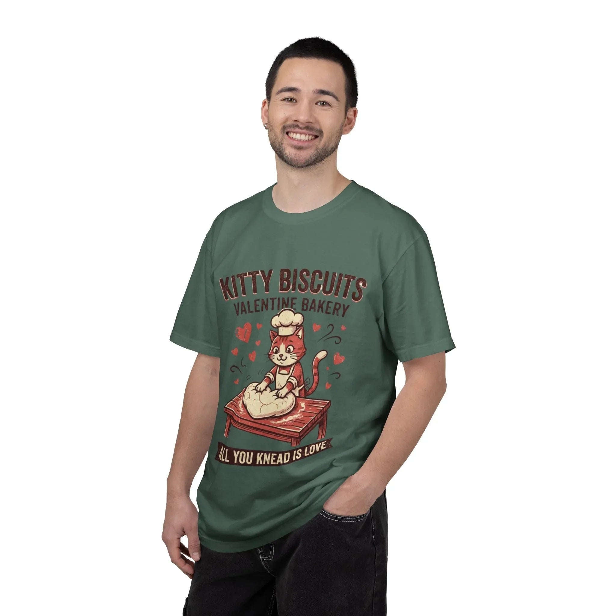 Kitty Biscuits T-Shirt | Valentine Bakery Cat All You Knead Is Love Graphic Tee
