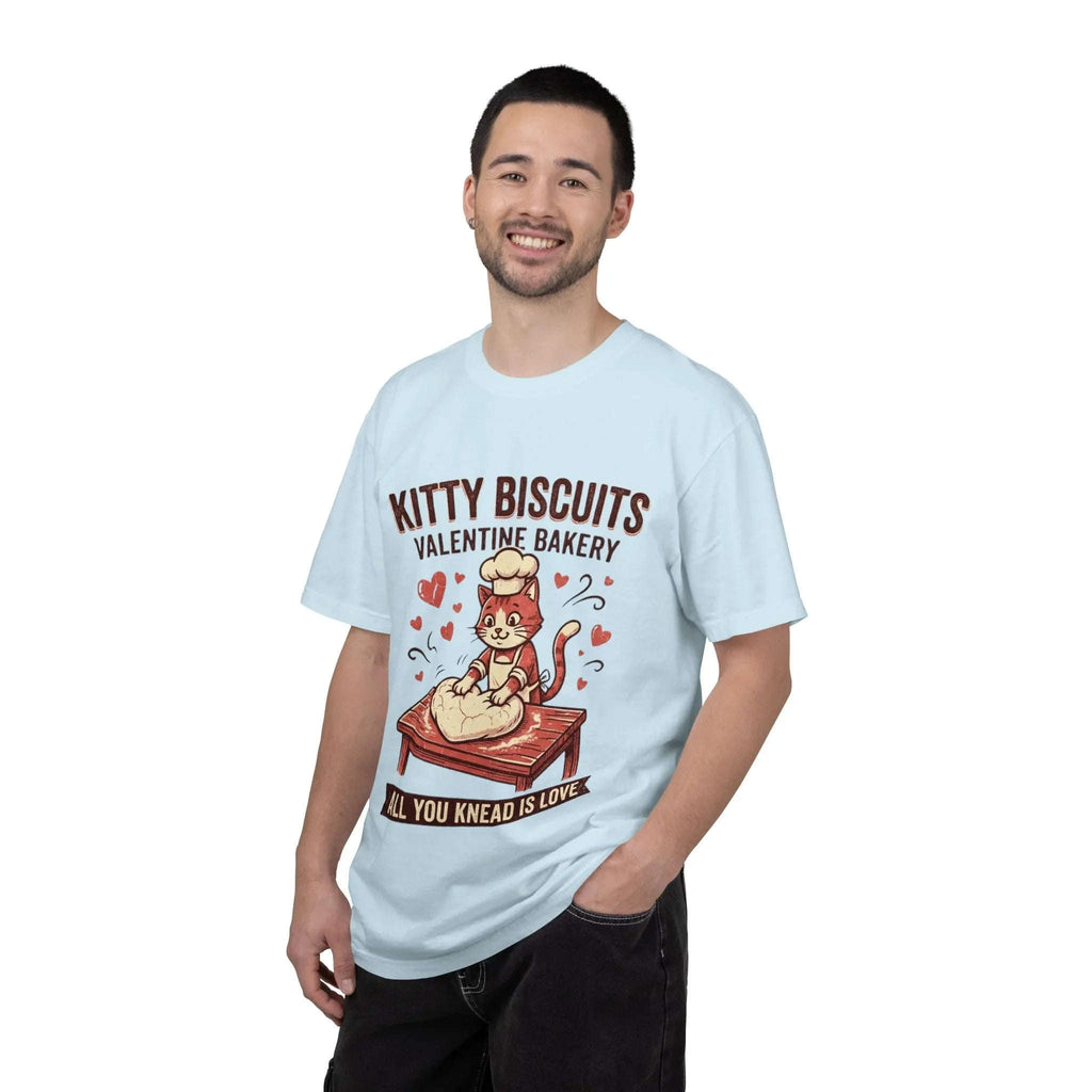 Kitty Biscuits T-Shirt | Valentine Bakery Cat All You Knead Is Love Graphic Tee