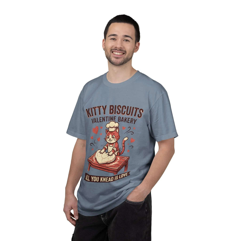 Kitty Biscuits T-Shirt | Valentine Bakery Cat All You Knead Is Love Graphic Tee