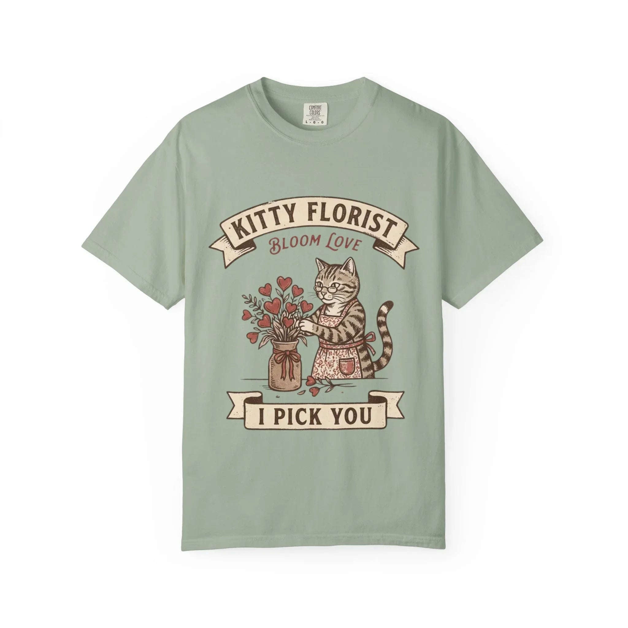 Kitty Florist Bloom Love T-Shirt | Vintage Cat Floral I Pick You Graphic Tee | Retro Flower Cat Lover Gift Shirt Bay