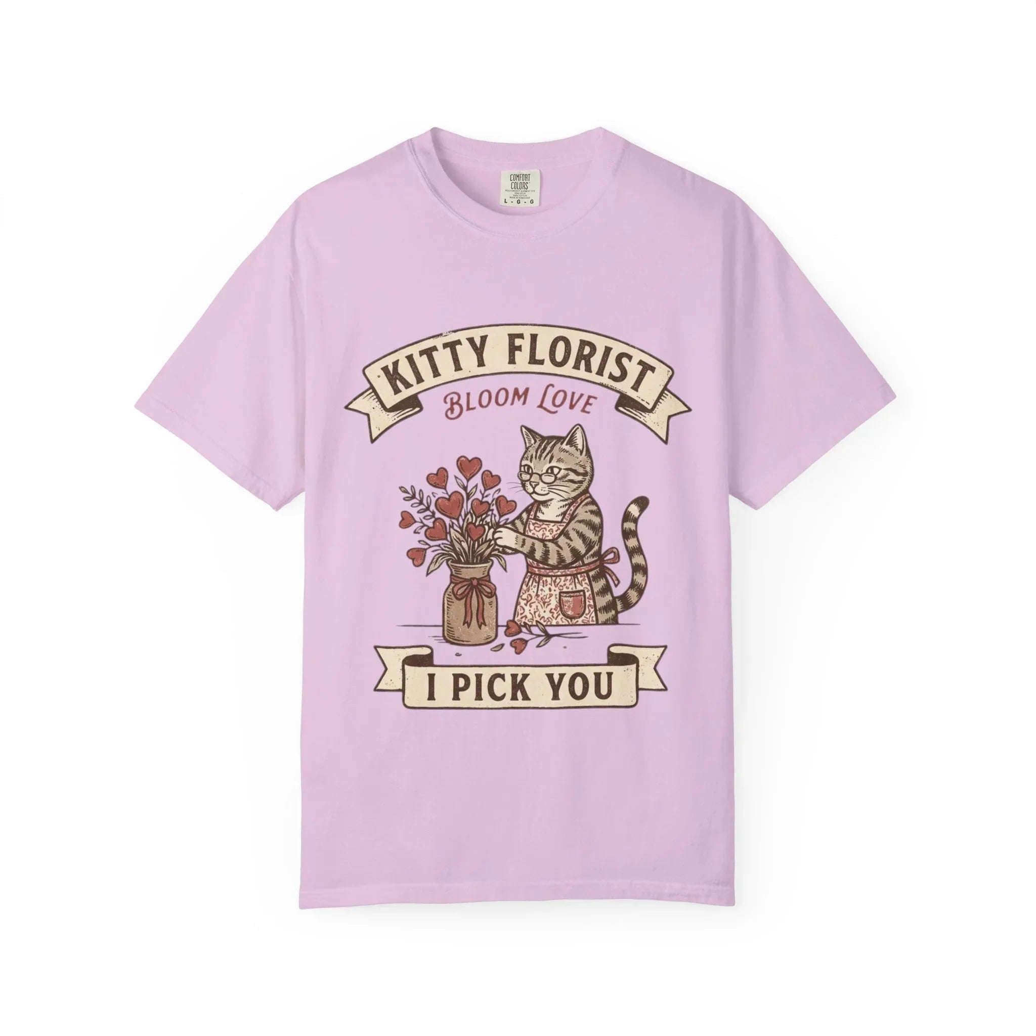 Kitty Florist Bloom Love T-Shirt | Vintage Cat Floral I Pick You Graphic Tee | Retro Flower Cat Lover Gift Shirt Orchid