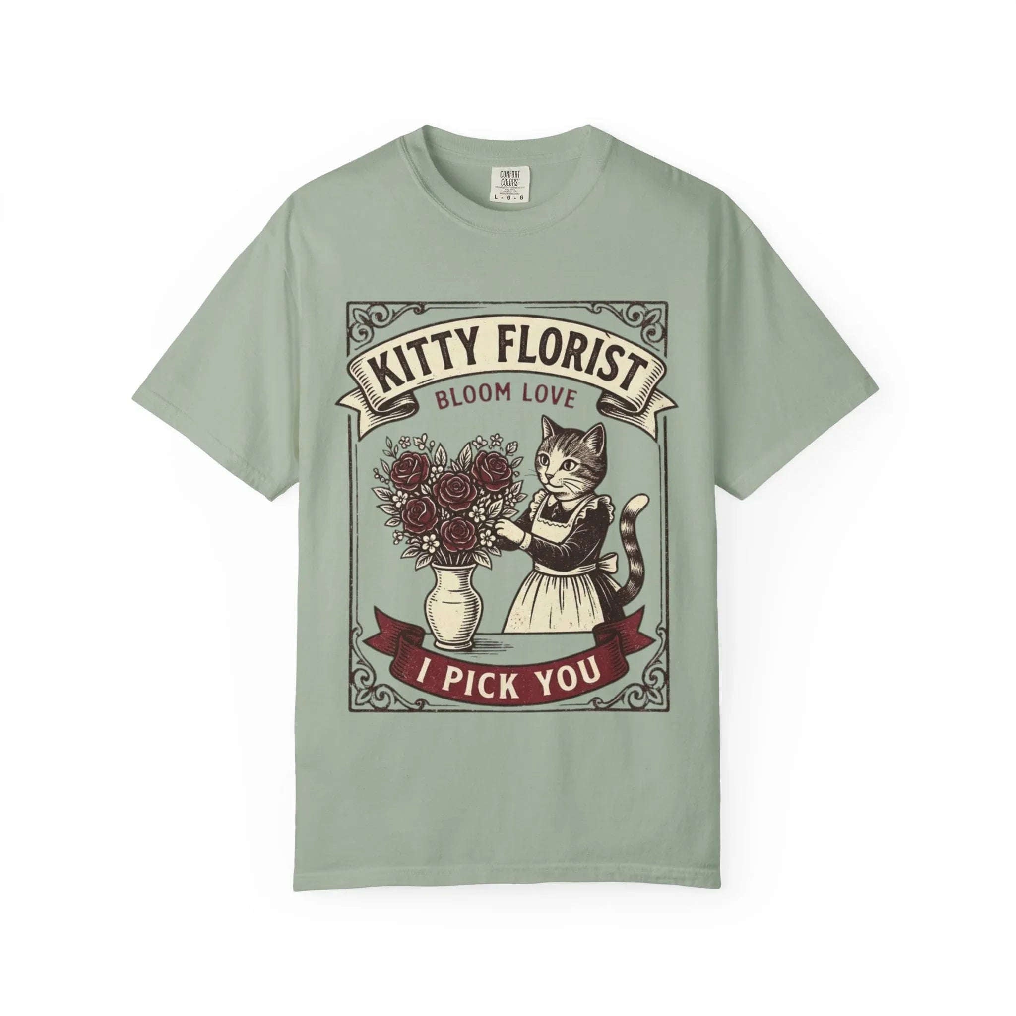 Kitty Florist Bloom Love T-Shirt | Vintage Cat Floral I Pick You Graphic Tee | Retro Flower Cat Lover Gift Shirt Bay