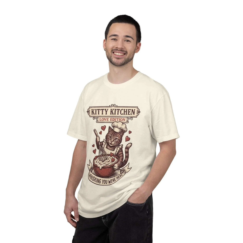 Kitty Kitchen Love T-Shirt | Vintage Cat Chef Whisking You Were Here Graphic Tee