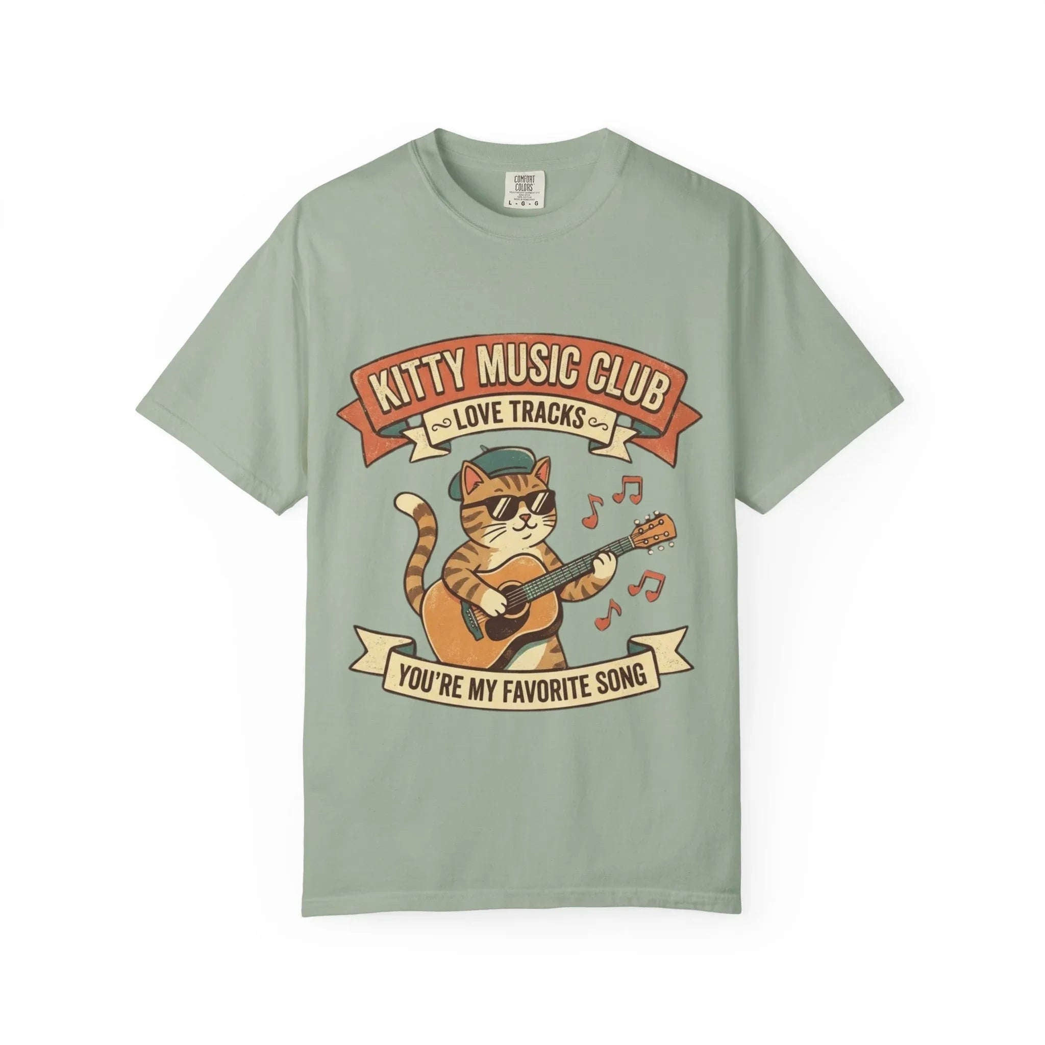 Kitty Music Club T-Shirt | Vintage Guitar Cat Youre My Favorite Song Graphic Tee Bay