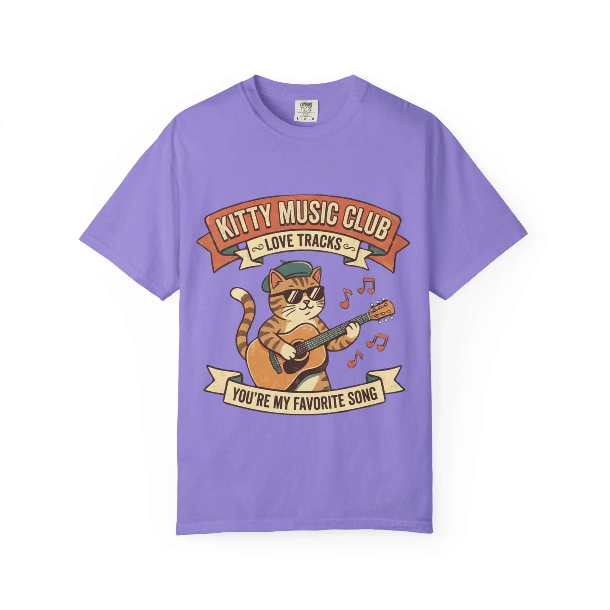 Kitty Music Club T-Shirt | Vintage Guitar Cat Youre My Favorite Song Graphic Tee Violet