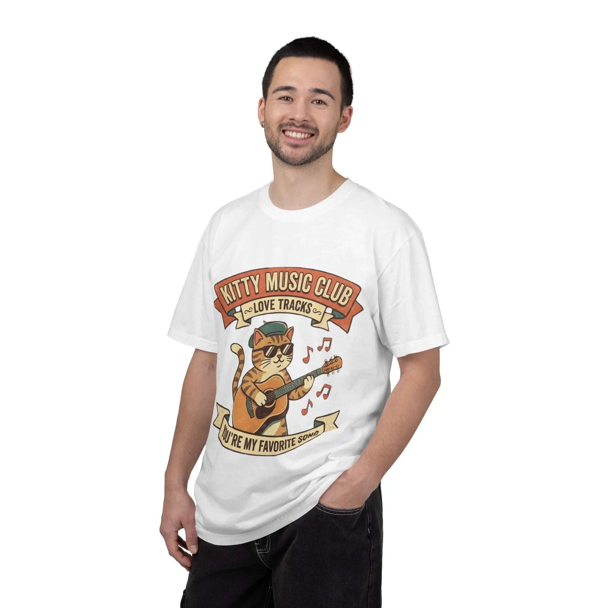 Kitty Music Club T-Shirt | Vintage Guitar Cat Youre My Favorite Song Graphic Tee