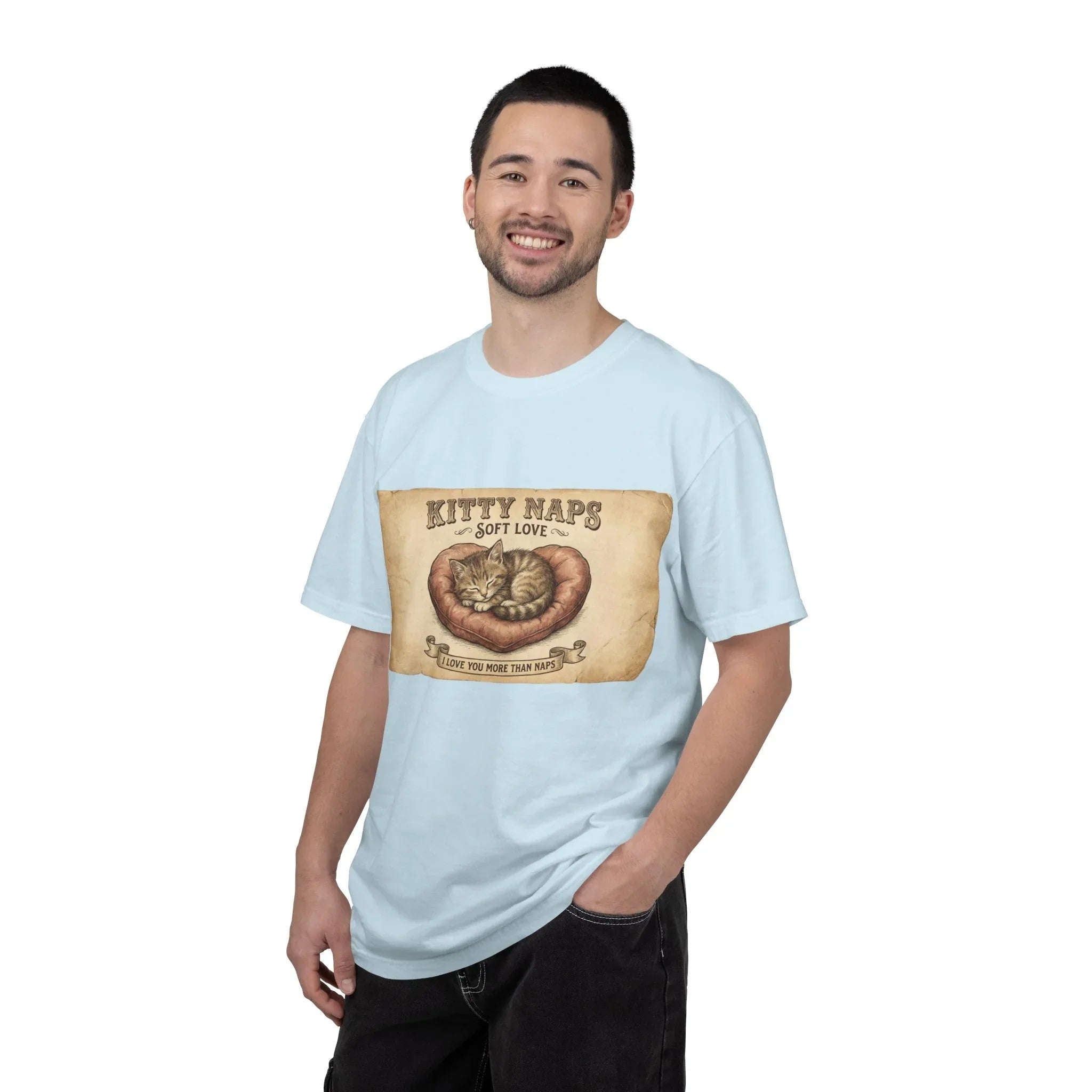 Kitty Naps Shirt, Sleeping Cats Vintage Illustration T-Shirt, Sepia Kitten Art Tee, Cozy Retro Cat Lover Gift, Cottagecore Chambray