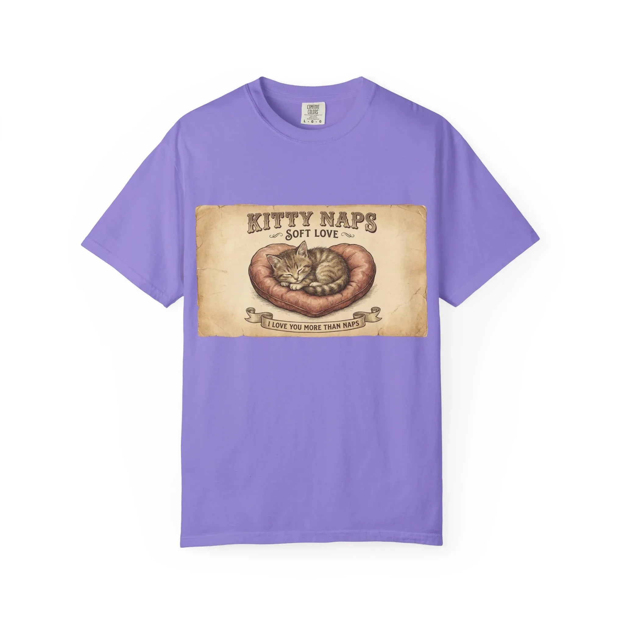 Kitty Naps Shirt, Sleeping Cats Vintage Illustration T-Shirt, Sepia Kitten Art Tee, Cozy Retro Cat Lover Gift, Cottagecore Violet