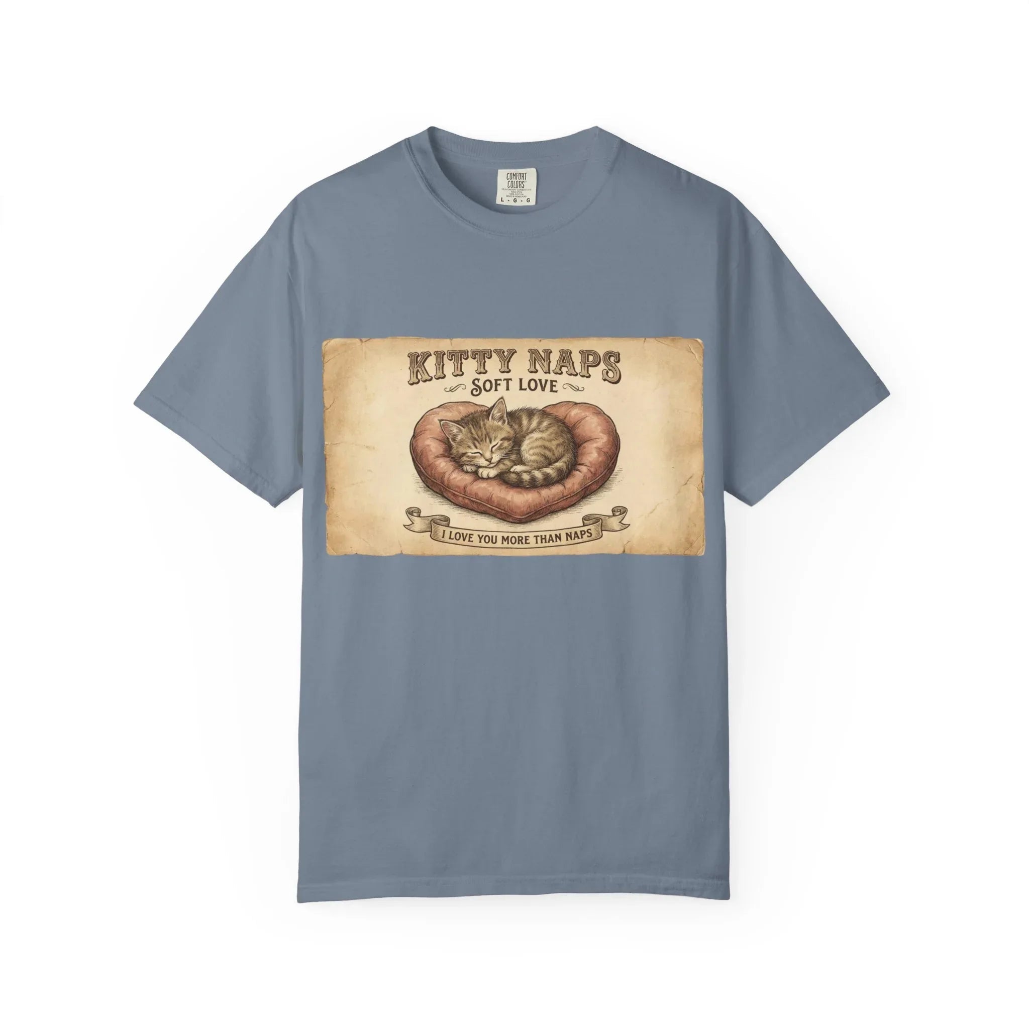 Kitty Naps Shirt, Sleeping Cats Vintage Illustration T-Shirt, Sepia Kitten Art Tee, Cozy Retro Cat Lover Gift, Cottagecore Blue Jean