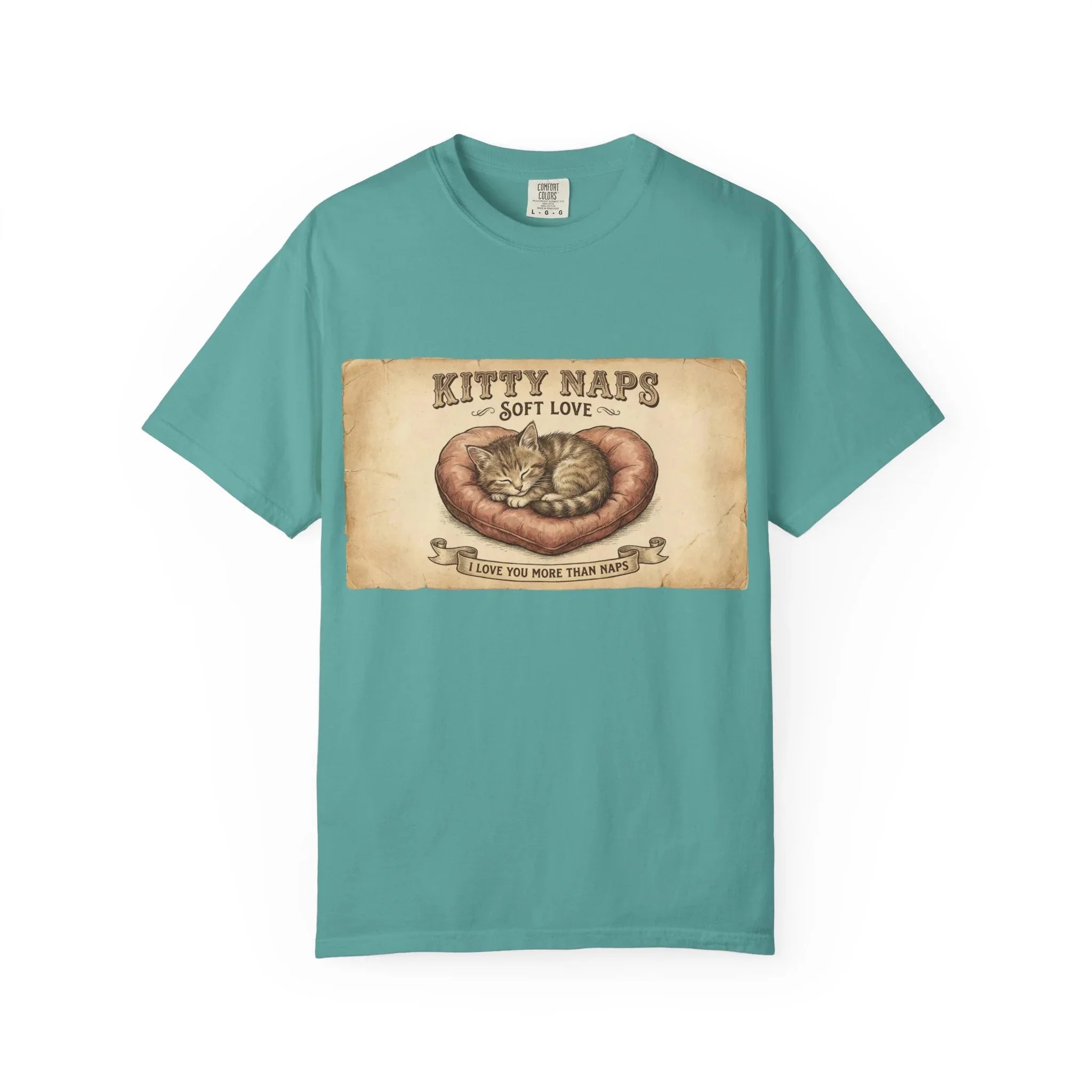 Kitty Naps Shirt, Sleeping Cats Vintage Illustration T-Shirt, Sepia Kitten Art Tee, Cozy Retro Cat Lover Gift, Cottagecore Seafoam