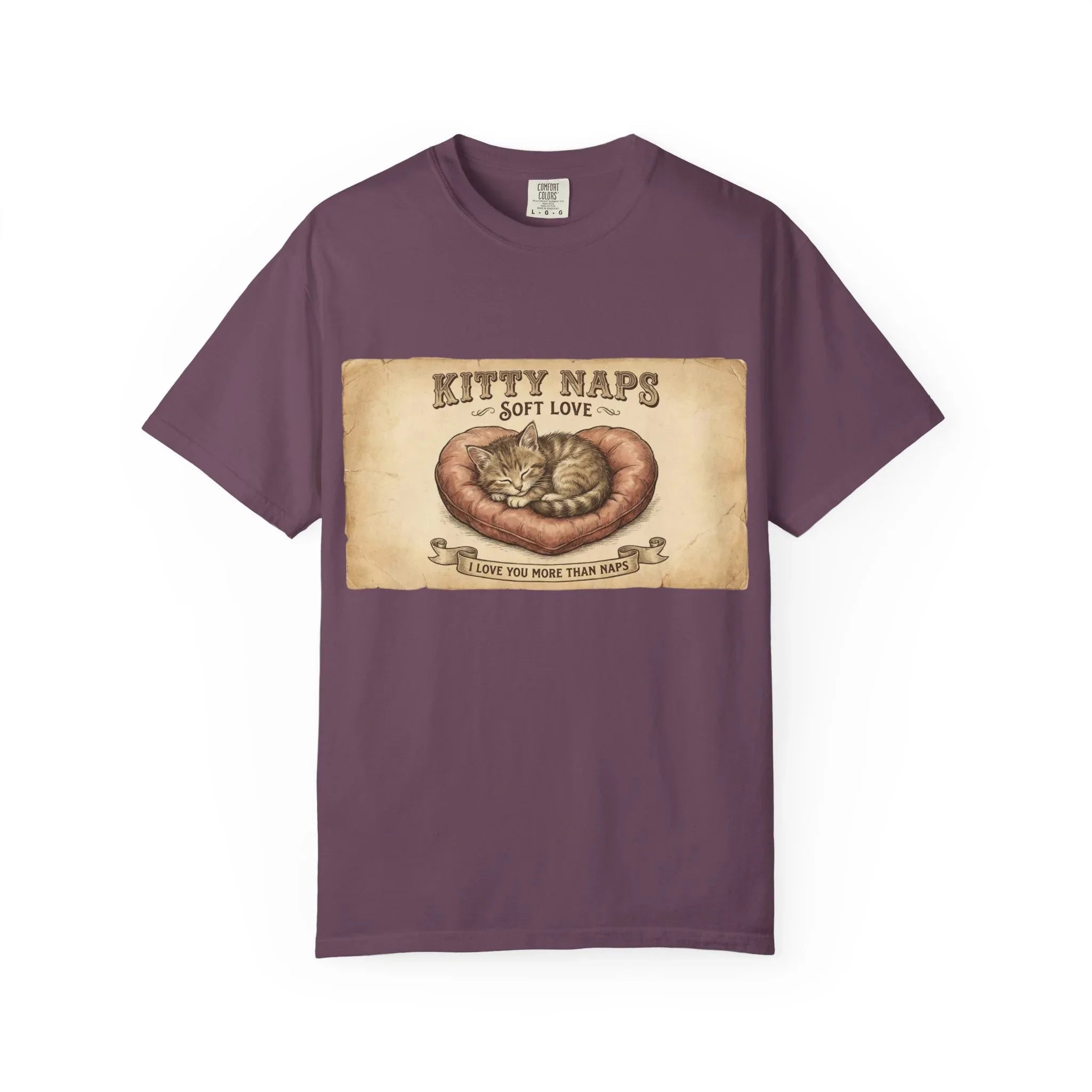 Kitty Naps Shirt, Sleeping Cats Vintage Illustration T-Shirt, Sepia Kitten Art Tee, Cozy Retro Cat Lover Gift, Cottagecore Berry M