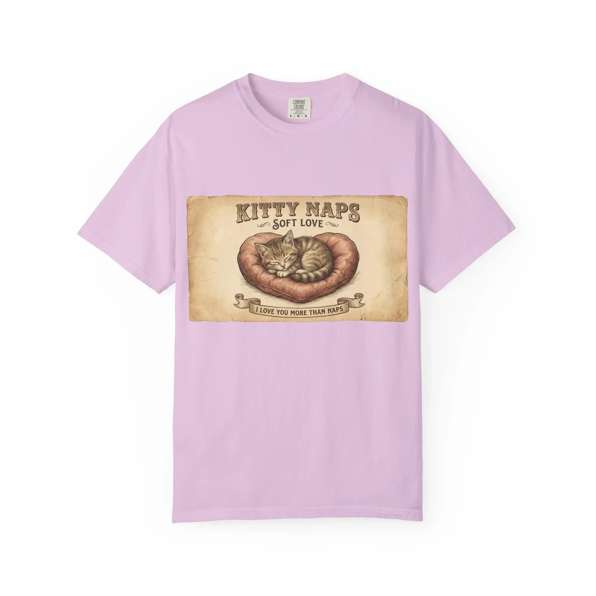 Kitty Naps Shirt, Sleeping Cats Vintage Illustration T-Shirt, Sepia Kitten Art Tee, Cozy Retro Cat Lover Gift, Cottagecore Orchid