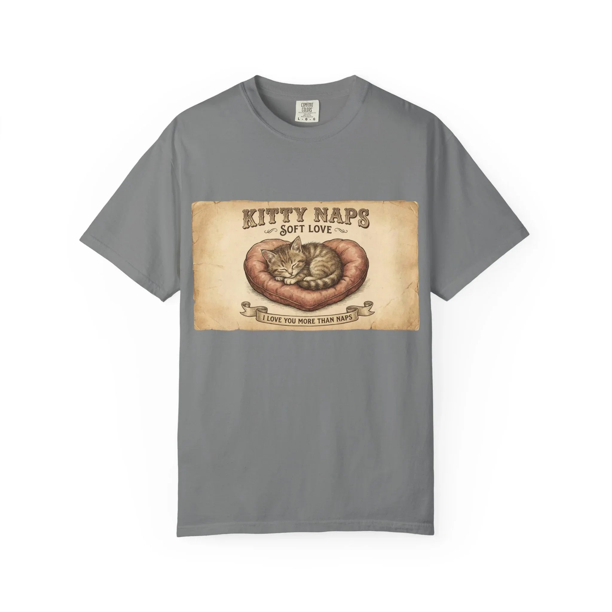 Kitty Naps Shirt, Sleeping Cats Vintage Illustration T-Shirt, Sepia Kitten Art Tee, Cozy Retro Cat Lover Gift, Cottagecore Grey
