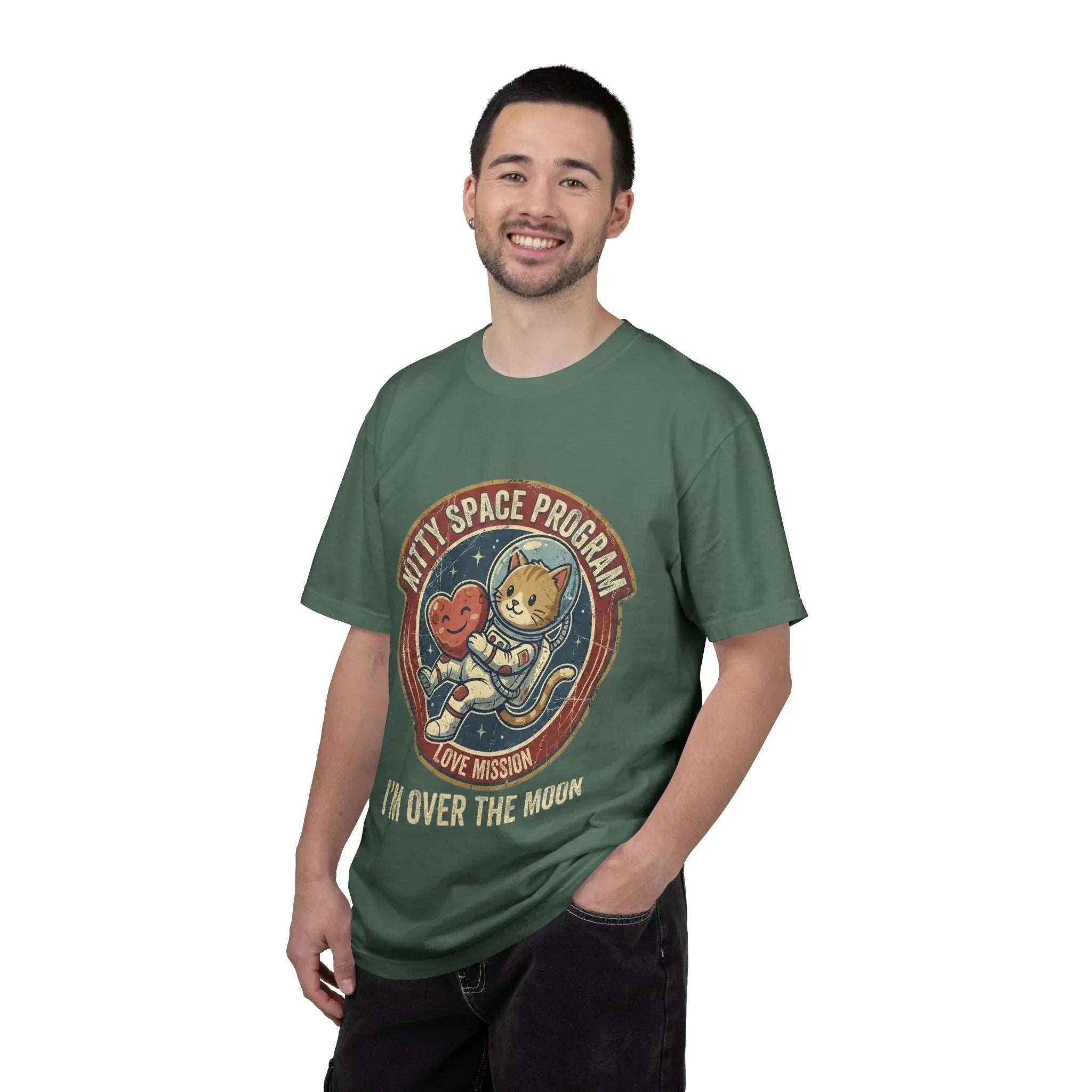 Kitty Space Program Im Over the Moon T-Shirt | Vintage Cat Astronaut Graphic Tee | Retro Space Cat Lover Gift Shirt