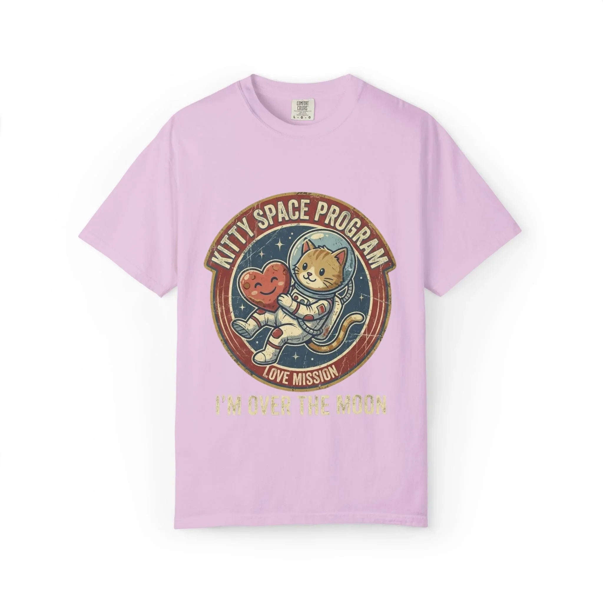Kitty Space Program Im Over the Moon T-Shirt | Vintage Cat Astronaut Graphic Tee | Retro Space Cat Lover Gift Shirt Orchid