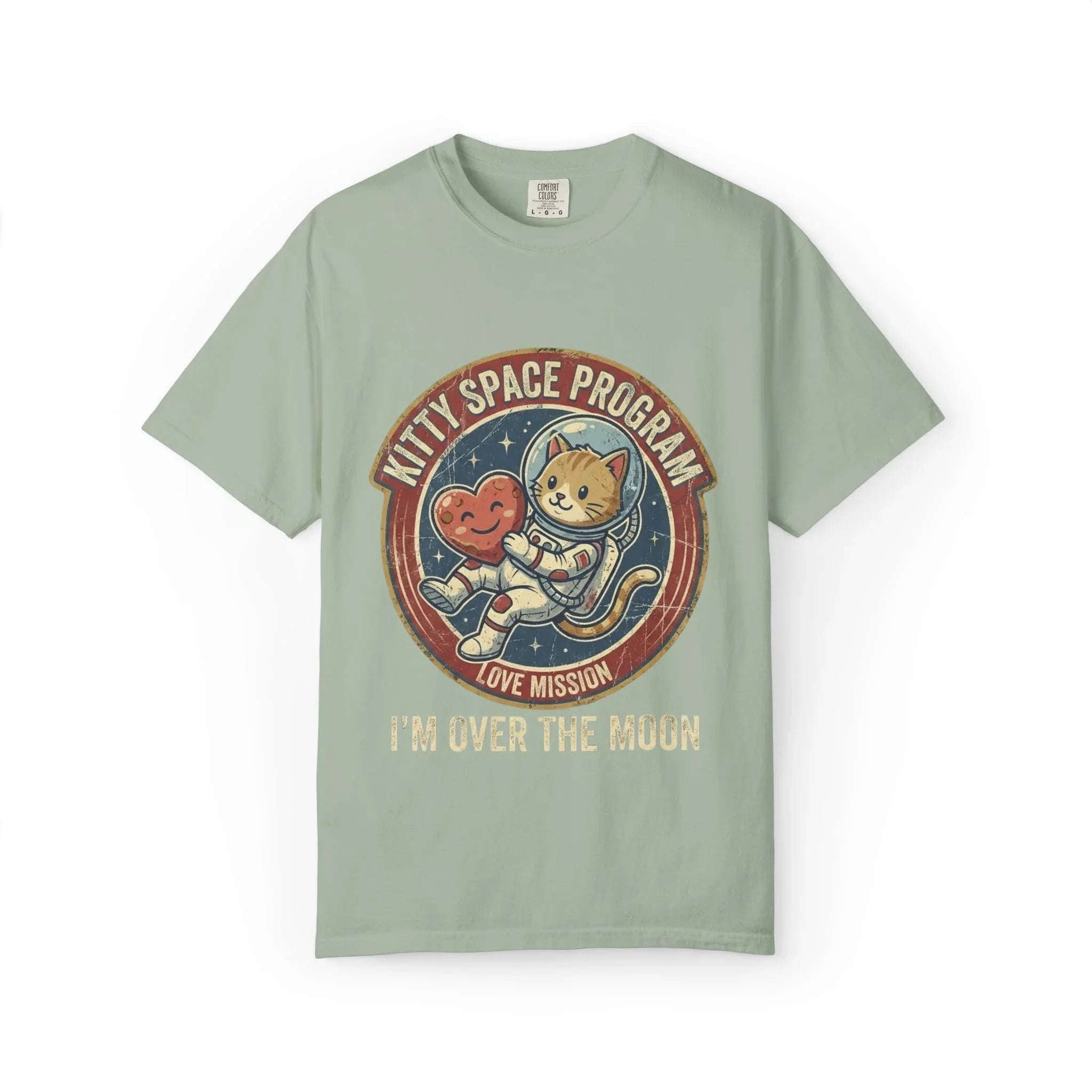 Kitty Space Program Im Over the Moon T-Shirt | Vintage Cat Astronaut Graphic Tee | Retro Space Cat Lover Gift Shirt Bay