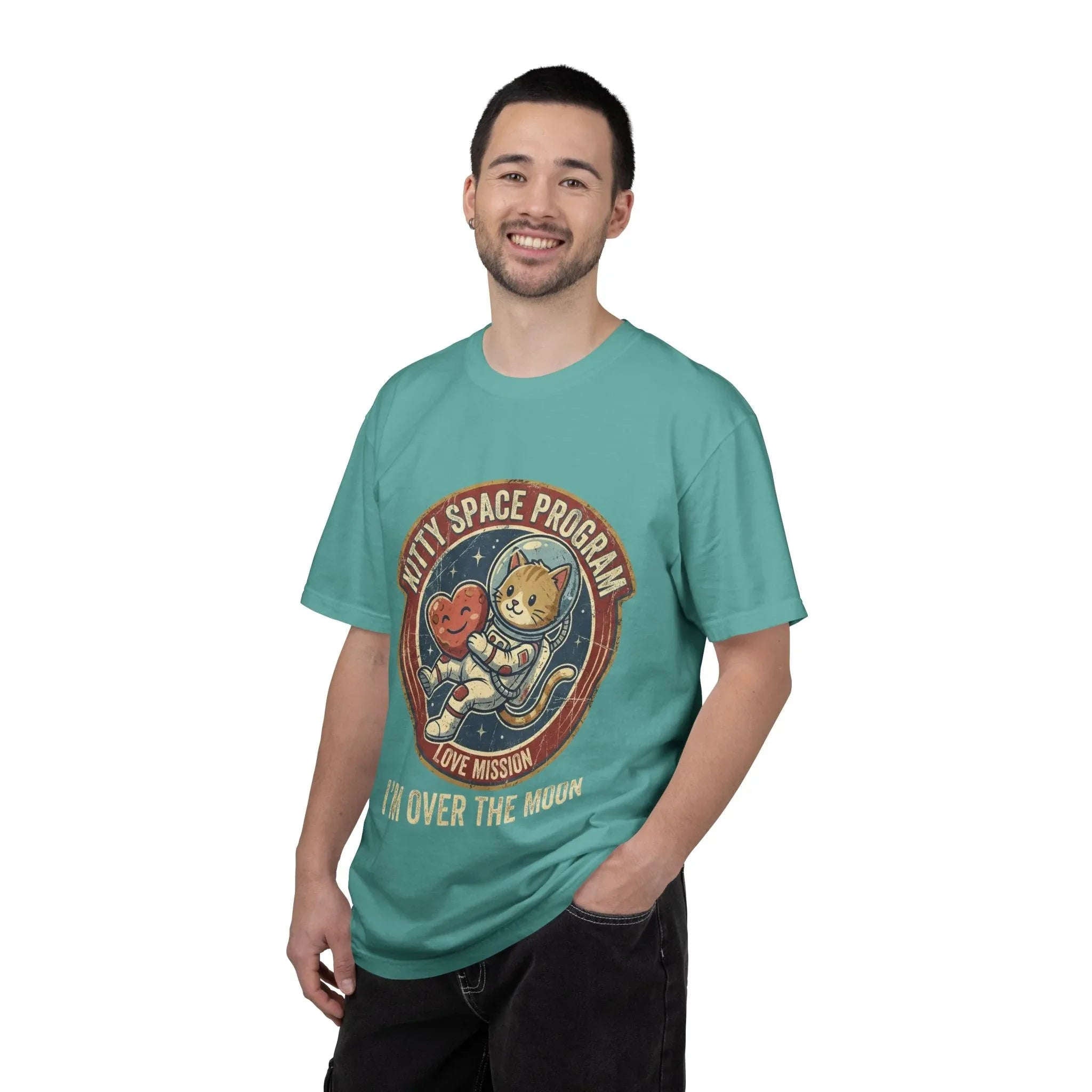 Kitty Space Program Im Over the Moon T-Shirt | Vintage Cat Astronaut Graphic Tee | Retro Space Cat Lover Gift Shirt