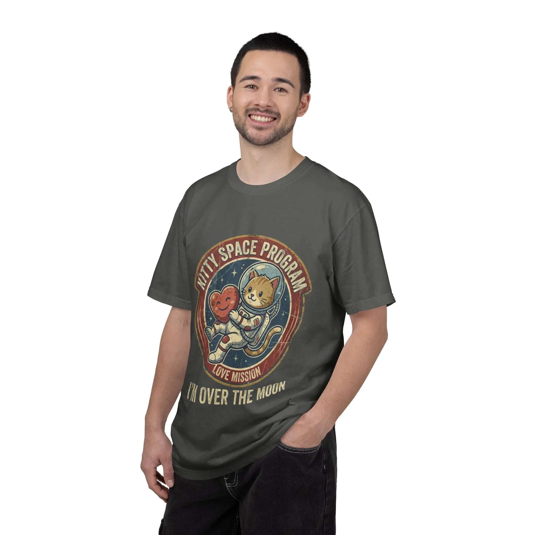 Kitty Space Program Im Over the Moon T-Shirt | Vintage Cat Astronaut Graphic Tee | Retro Space Cat Lover Gift Shirt