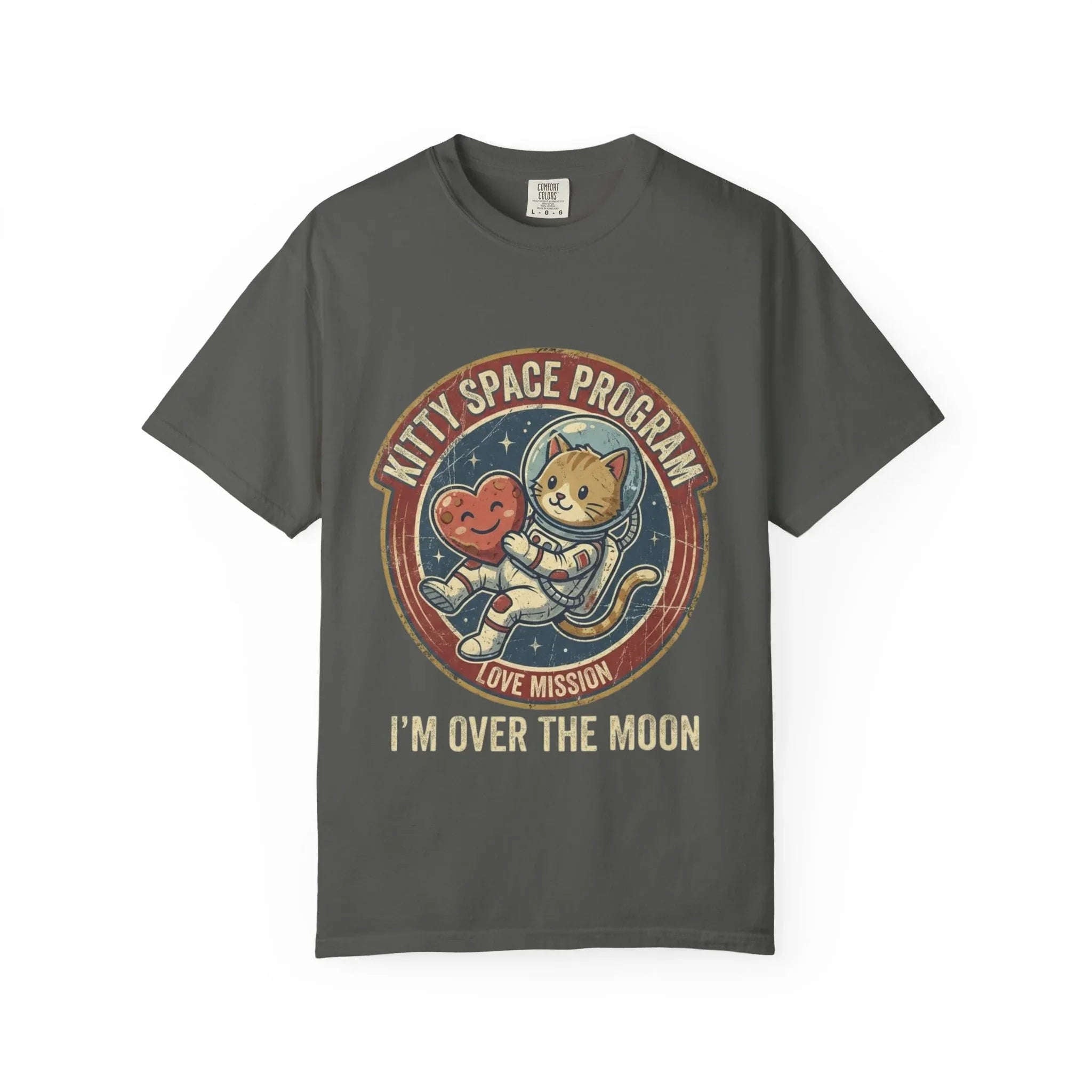 Kitty Space Program Im Over the Moon T-Shirt | Vintage Cat Astronaut Graphic Tee | Retro Space Cat Lover Gift Shirt Pepper