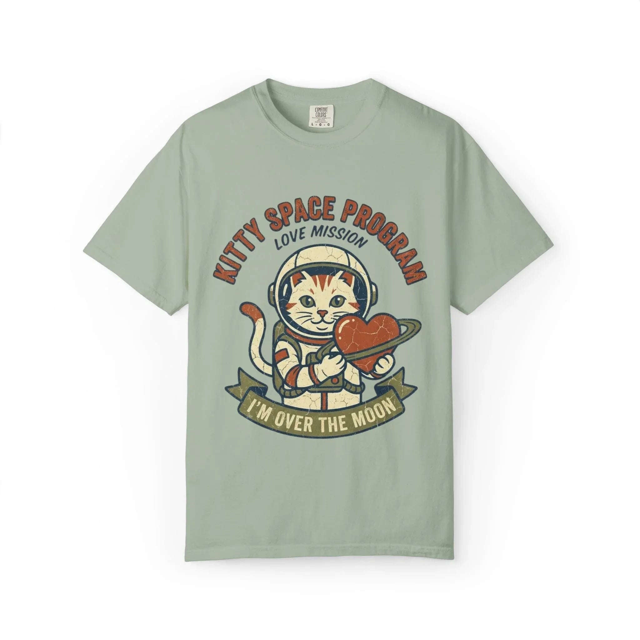 Kitty Space Program T-Shirt | Vintage Astronaut Cat Im Over the Moon Graphic Tee | Retro Space Cat Lover Gift Shirt Bay