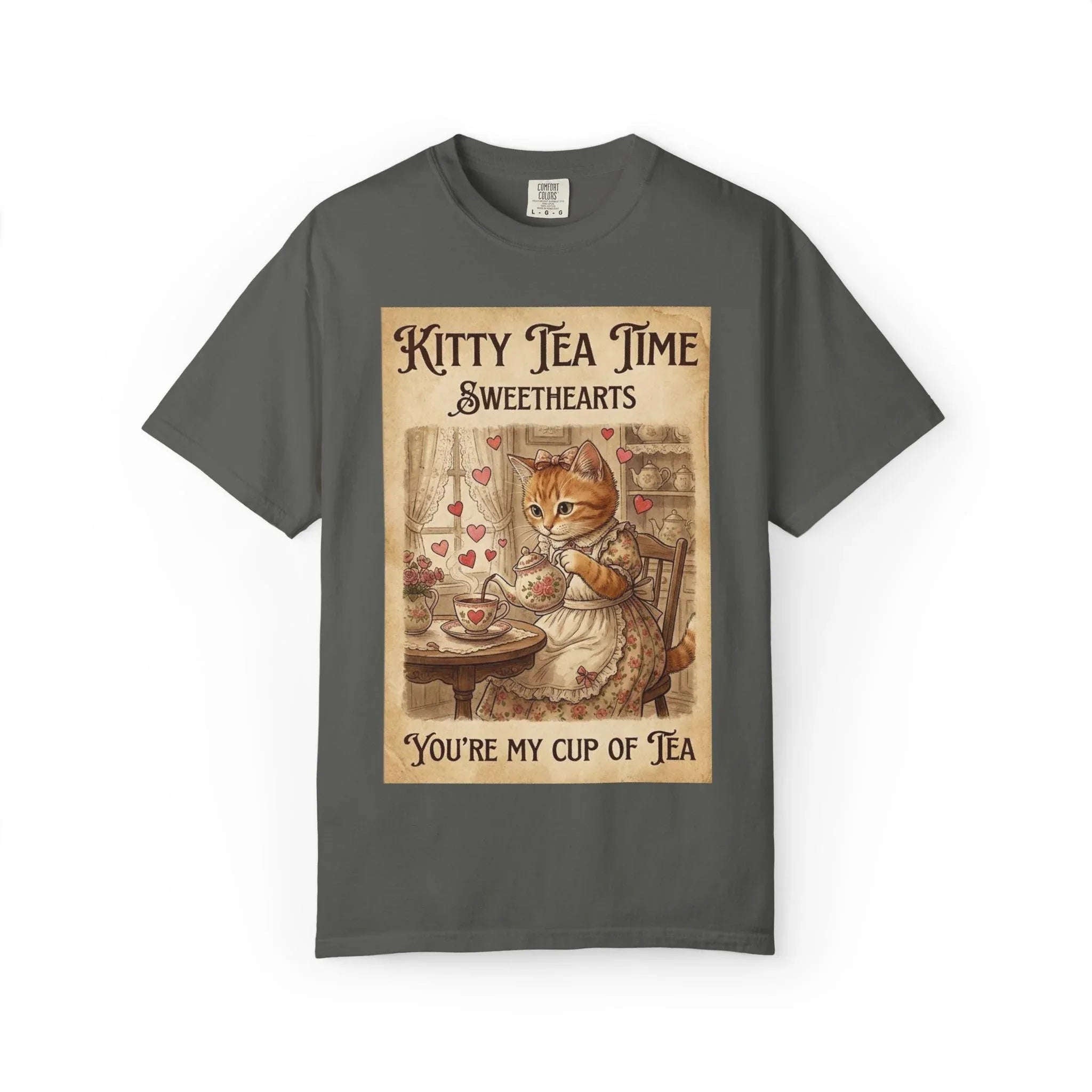 Kitty Tea Time T-Shirt | Vintage Cat Youre My Cup of Tea Graphic Tee | Retro Cozy Cat Lover Gift Shirt Pepper