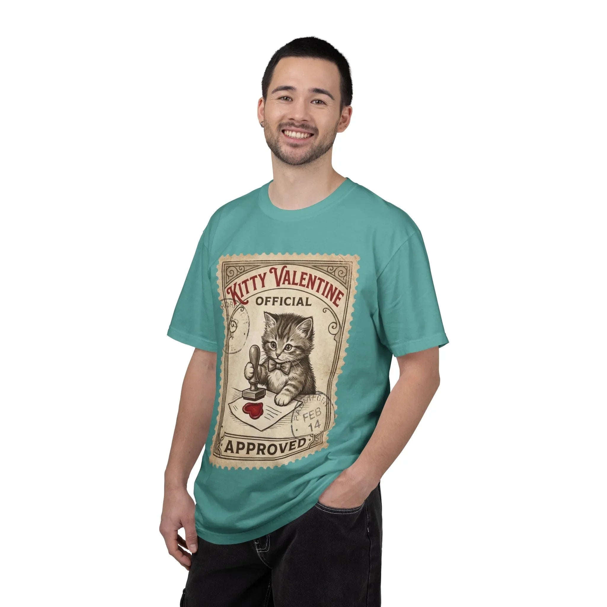 Kitty Valentine Official Approved T-Shirt | Vintage Kitten Stamp Graphic Tee | Retro Valentine Cat Lover Gift Shirt