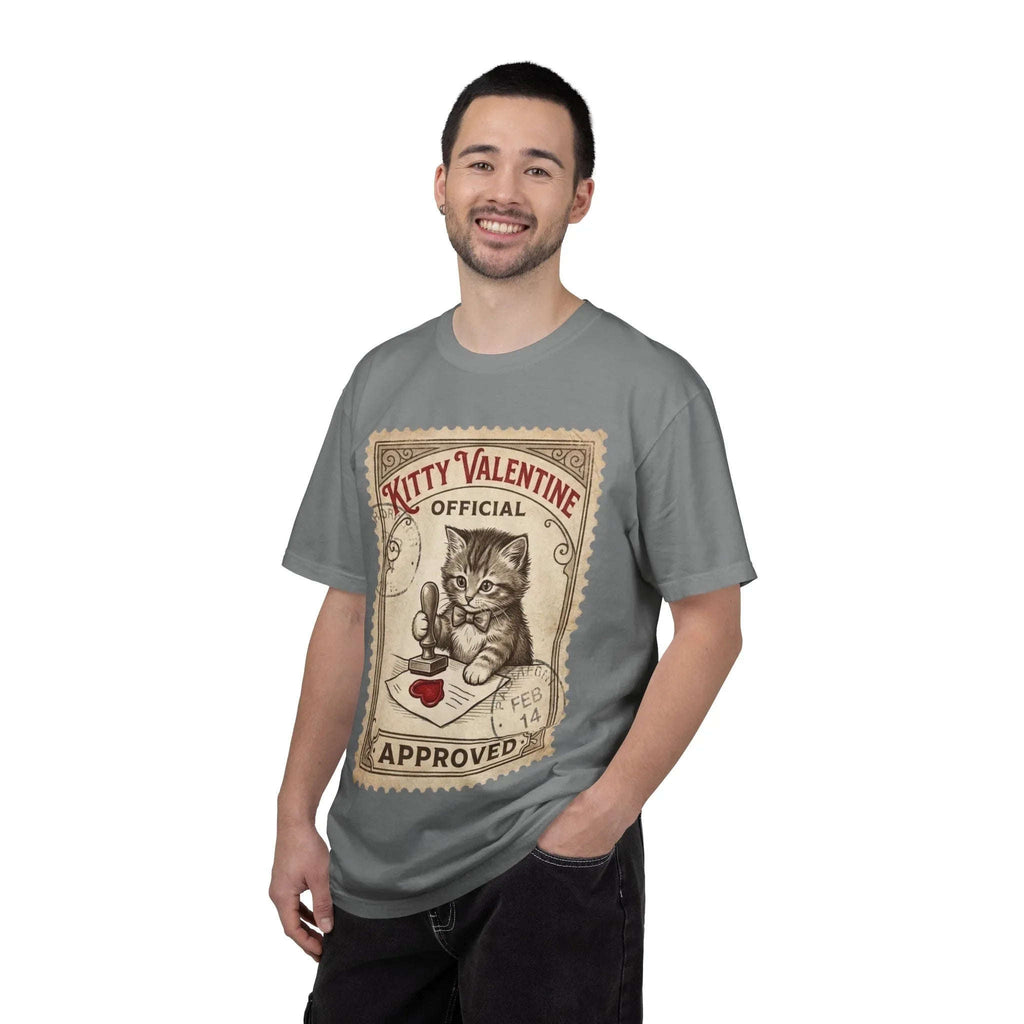 Kitty Valentine Official Approved T-Shirt | Vintage Kitten Stamp Graphic Tee | Retro Valentine Cat Lover Gift Shirt