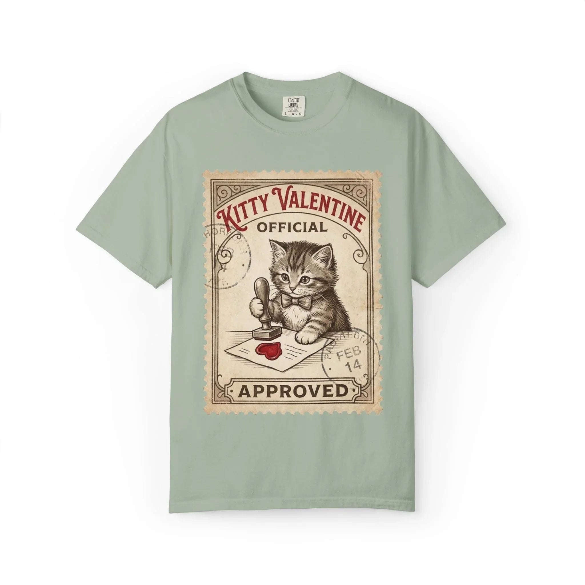 Kitty Valentine Official Approved T-Shirt | Vintage Kitten Stamp Graphic Tee | Retro Valentine Cat Lover Gift Shirt Bay