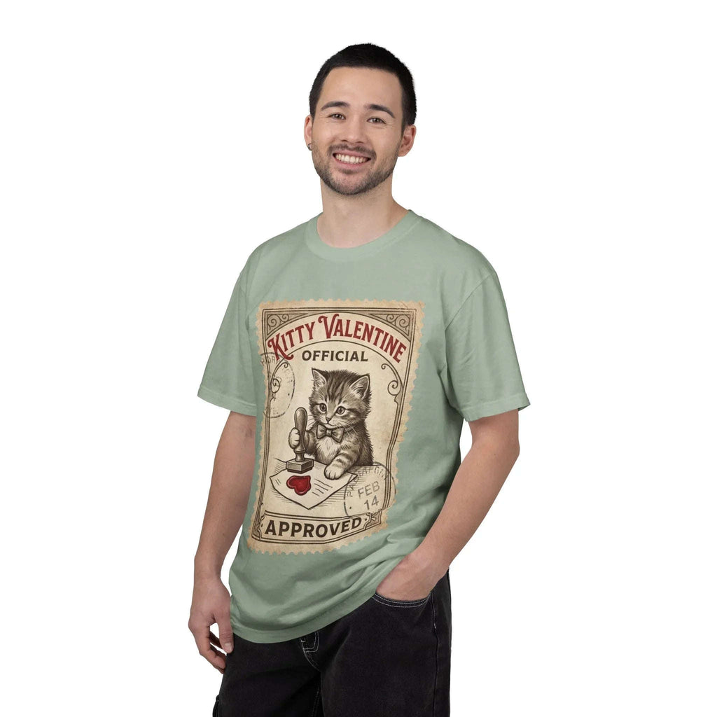 Kitty Valentine Official Approved T-Shirt | Vintage Kitten Stamp Graphic Tee | Retro Valentine Cat Lover Gift Shirt
