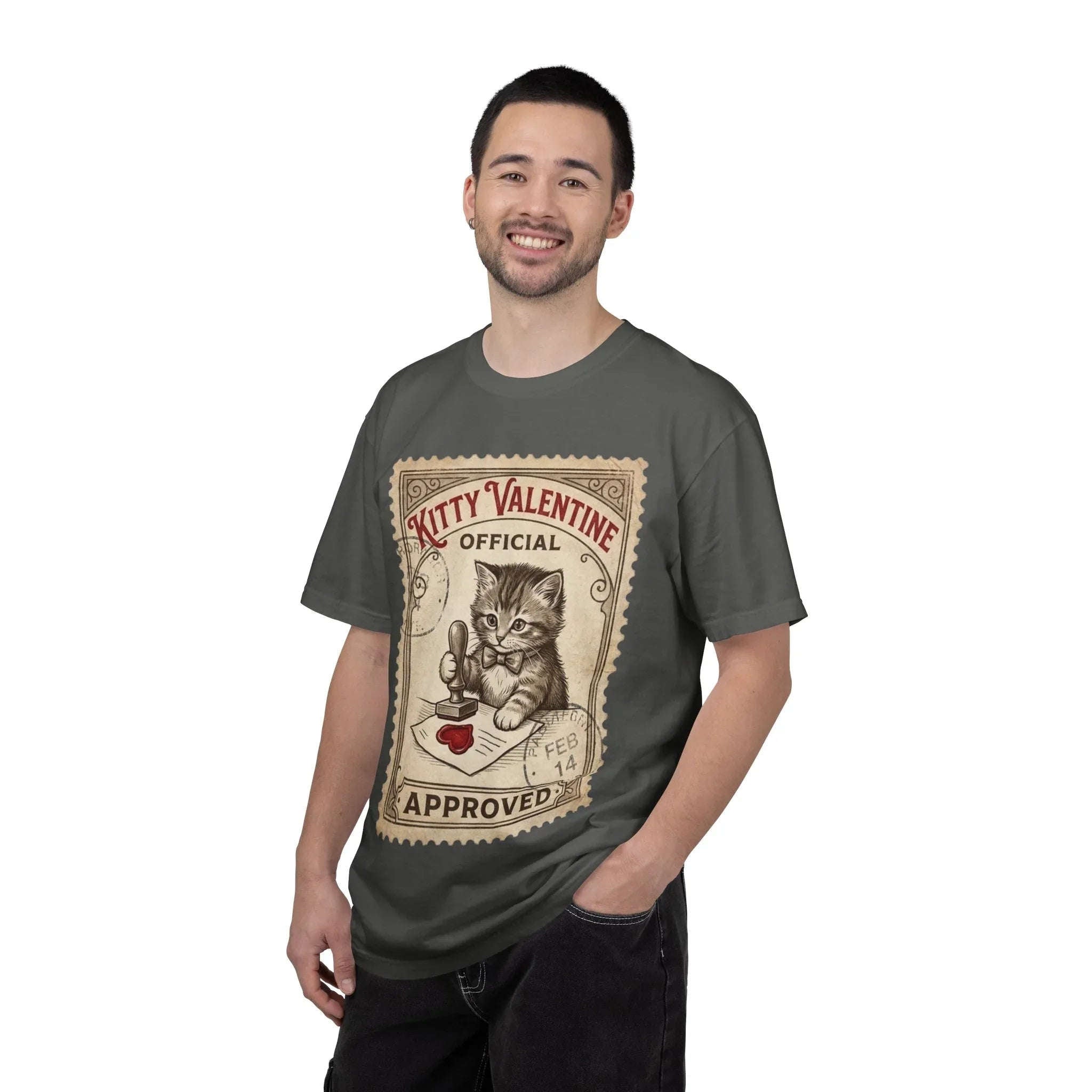 Kitty Valentine Official Approved T-Shirt | Vintage Kitten Stamp Graphic Tee | Retro Valentine Cat Lover Gift Shirt
