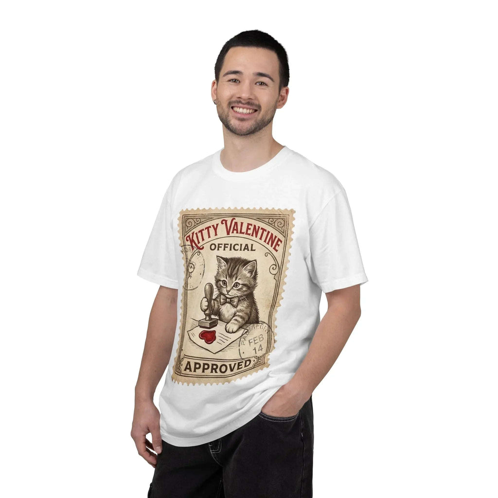 Kitty Valentine Official Approved T-Shirt | Vintage Kitten Stamp Graphic Tee | Retro Valentine Cat Lover Gift Shirt