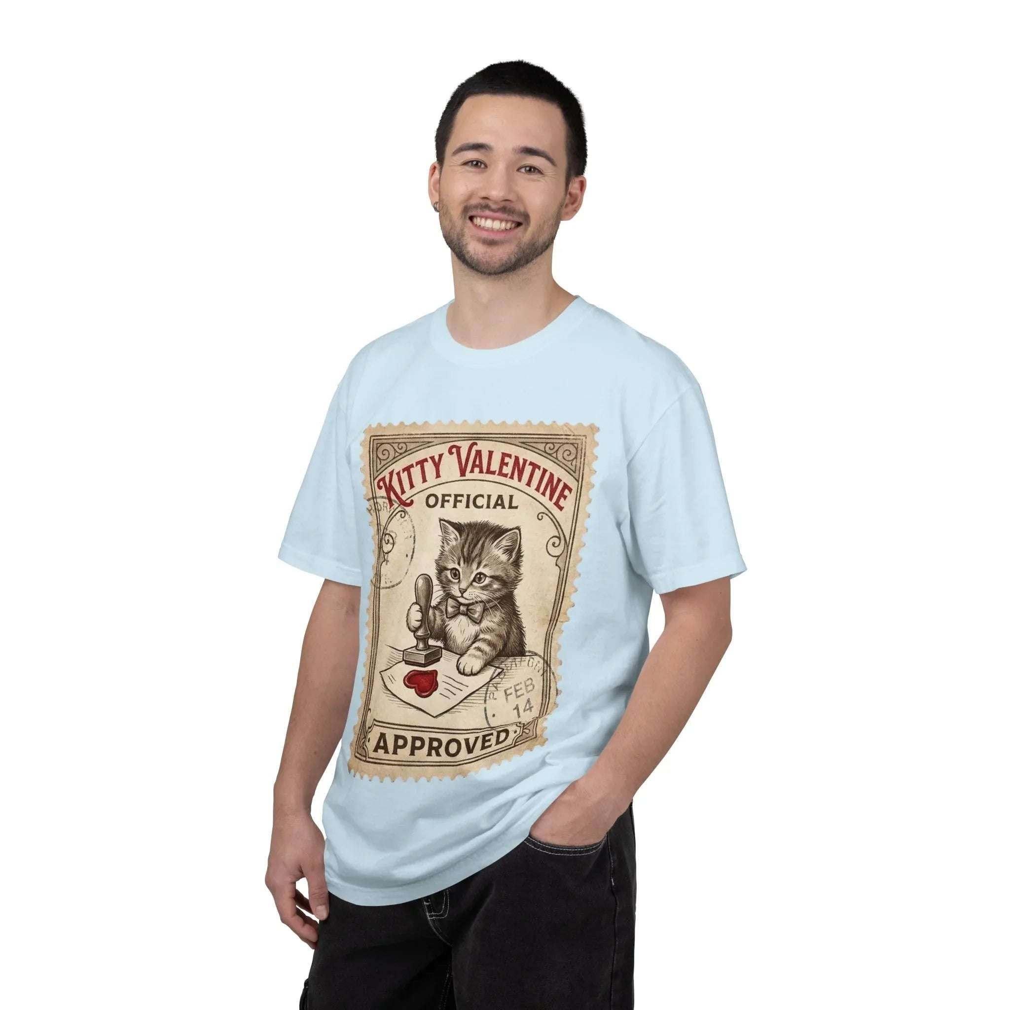 Kitty Valentine Official Approved T-Shirt | Vintage Kitten Stamp Graphic Tee | Retro Valentine Cat Lover Gift Shirt