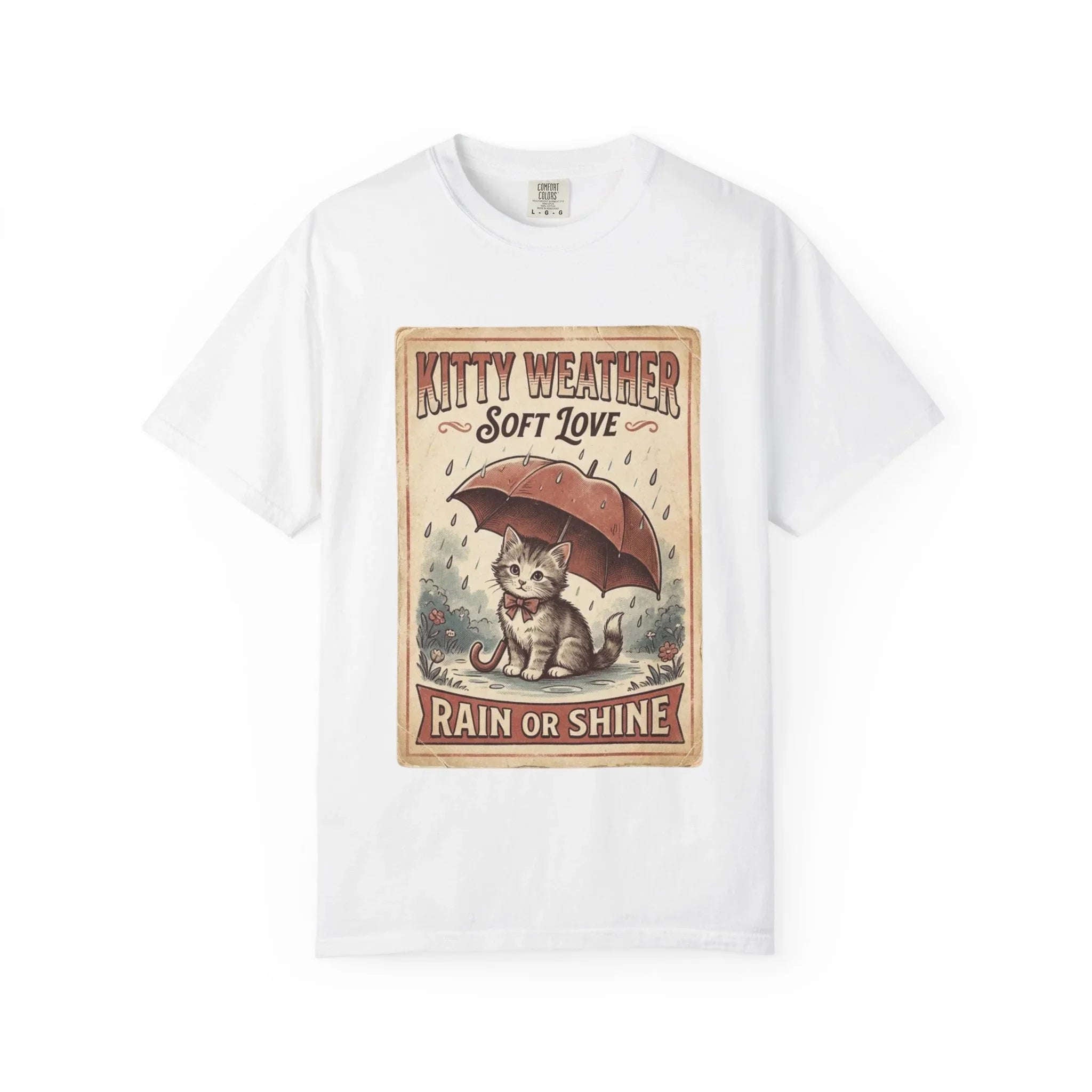 Kitty Weather Soft Love Shirt, Rain or Shine Cat T-Shirt, Umbrella Kitten Vintage Poster Tee, Cozy Rainy Day Cat Lover Gift