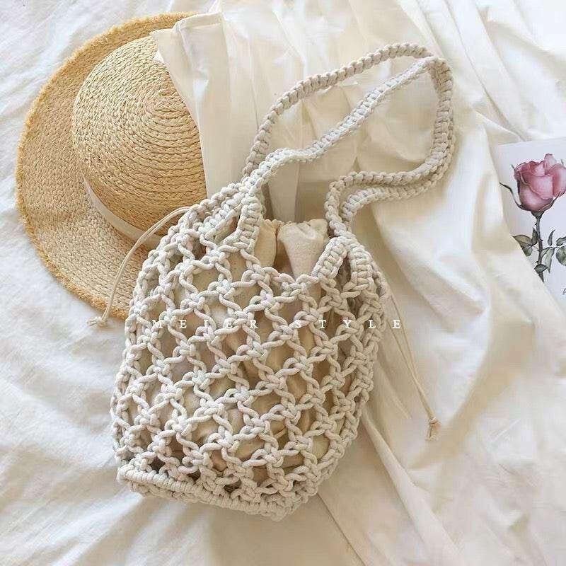 Korean Handmade Crossbody Bag - Minimalist Cotton Bucket Bag with Drawstring Closure & Inner Pouch in 3 Colors