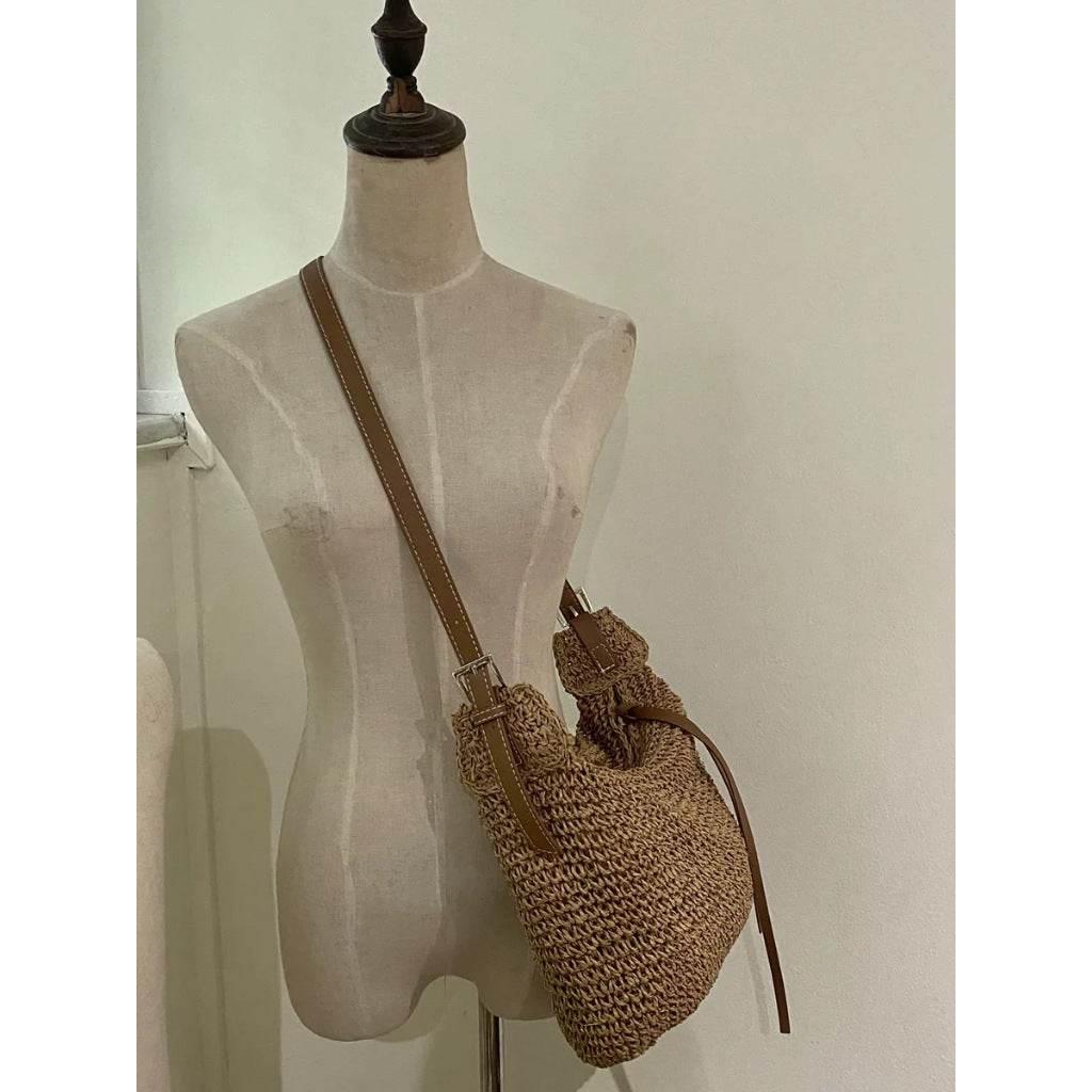 Korean Handwoven Cotton Tote Bag with Adjustable Long Strap and Lining - 21cm x 30cm, 60cm Strap Length