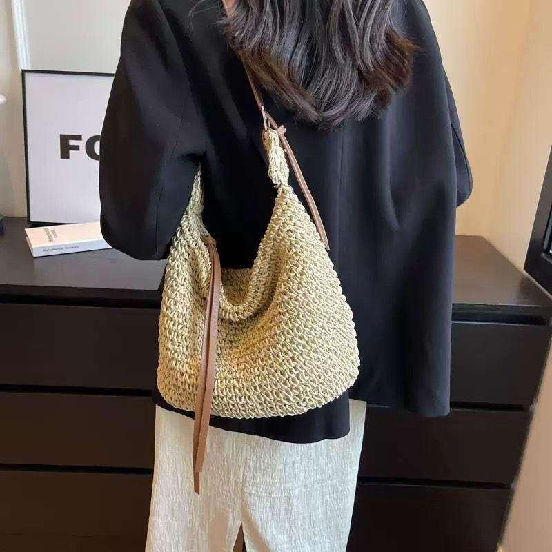 Korean Handwoven Cotton Tote Bag with Adjustable Long Strap and Lining - 21cm x 30cm, 60cm Strap Length