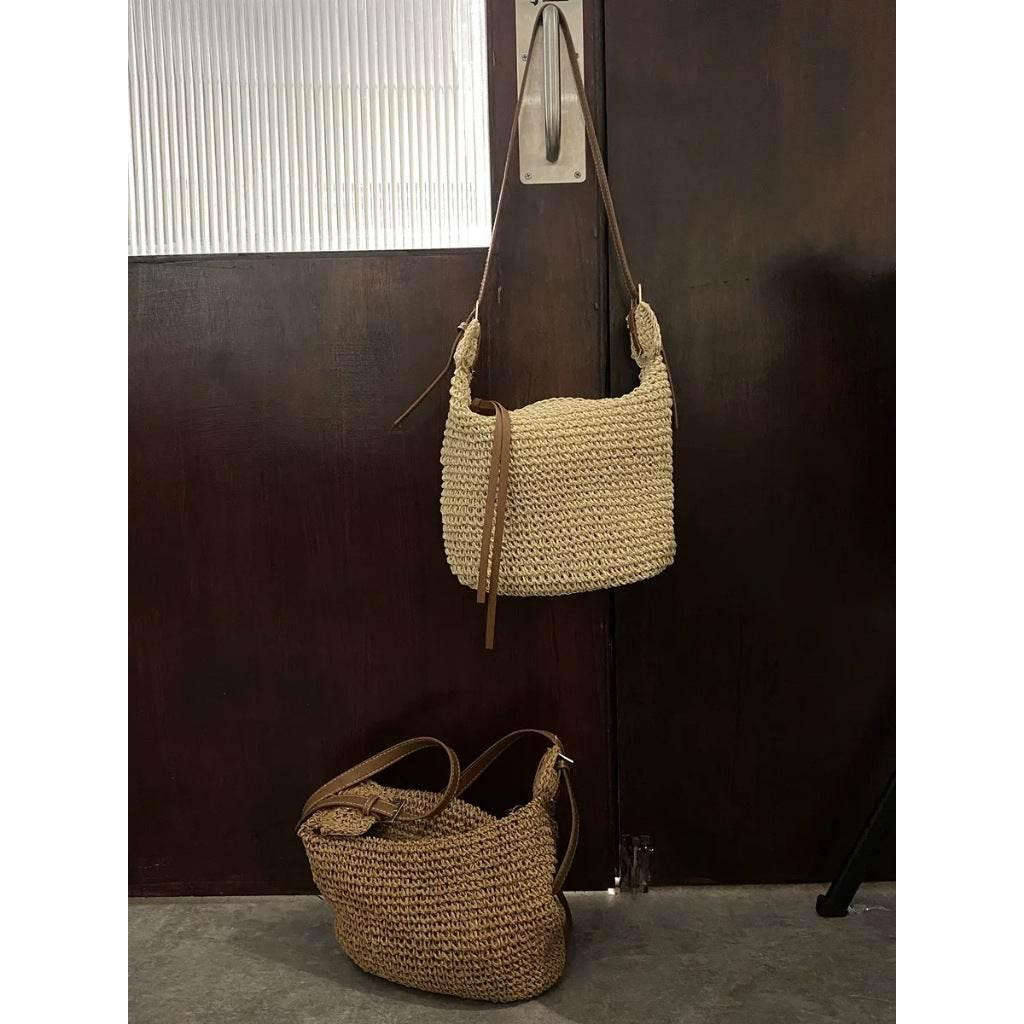 Korean Handwoven Cotton Tote Bag with Adjustable Long Strap and Lining - 21cm x 30cm, 60cm Strap Length