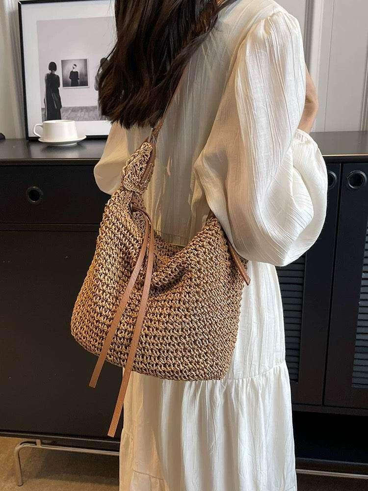 Korean Handwoven Cotton Tote Bag with Adjustable Long Strap and Lining - 21cm x 30cm, 60cm Strap Length