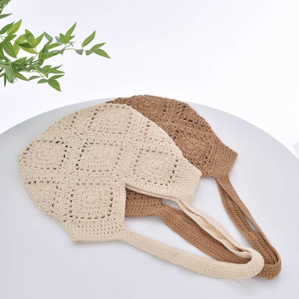 Korean Handwoven Cotton Tote Bag with Linen Lining & Magnetic Closure - Natural Rope Bag for Women