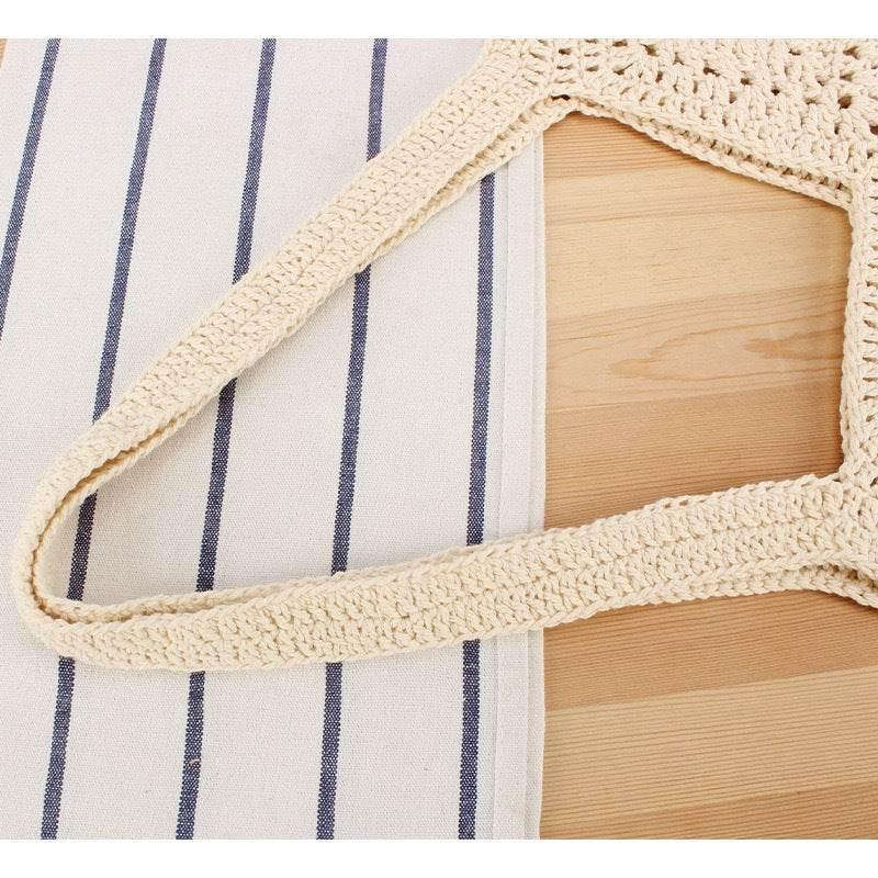 Korean Handwoven Cotton Tote Bag with Linen Lining & Magnetic Closure - Natural Rope Bag for Women